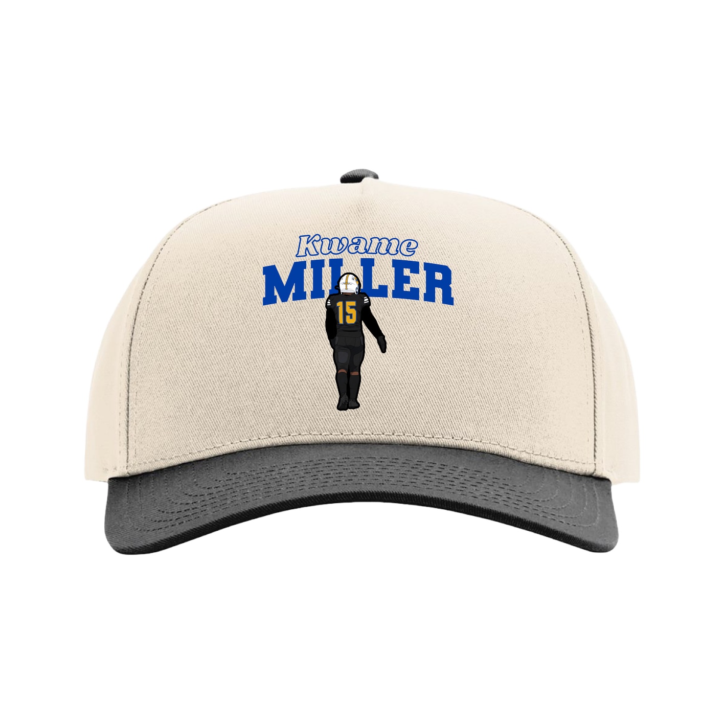 Full Fabric Five-Panel Champ Cap — Name Arch in Cream/Black