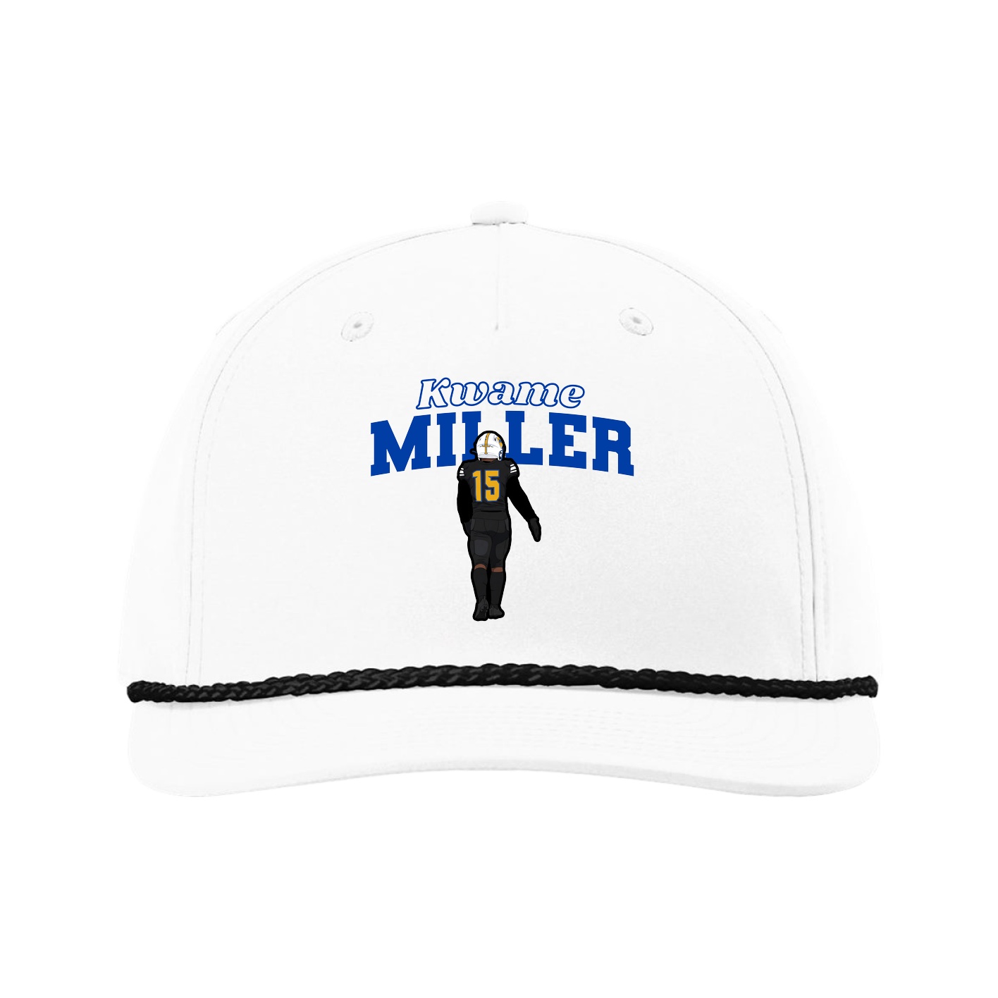 Five-Panel Classic Rope Cap — Name Arch in White