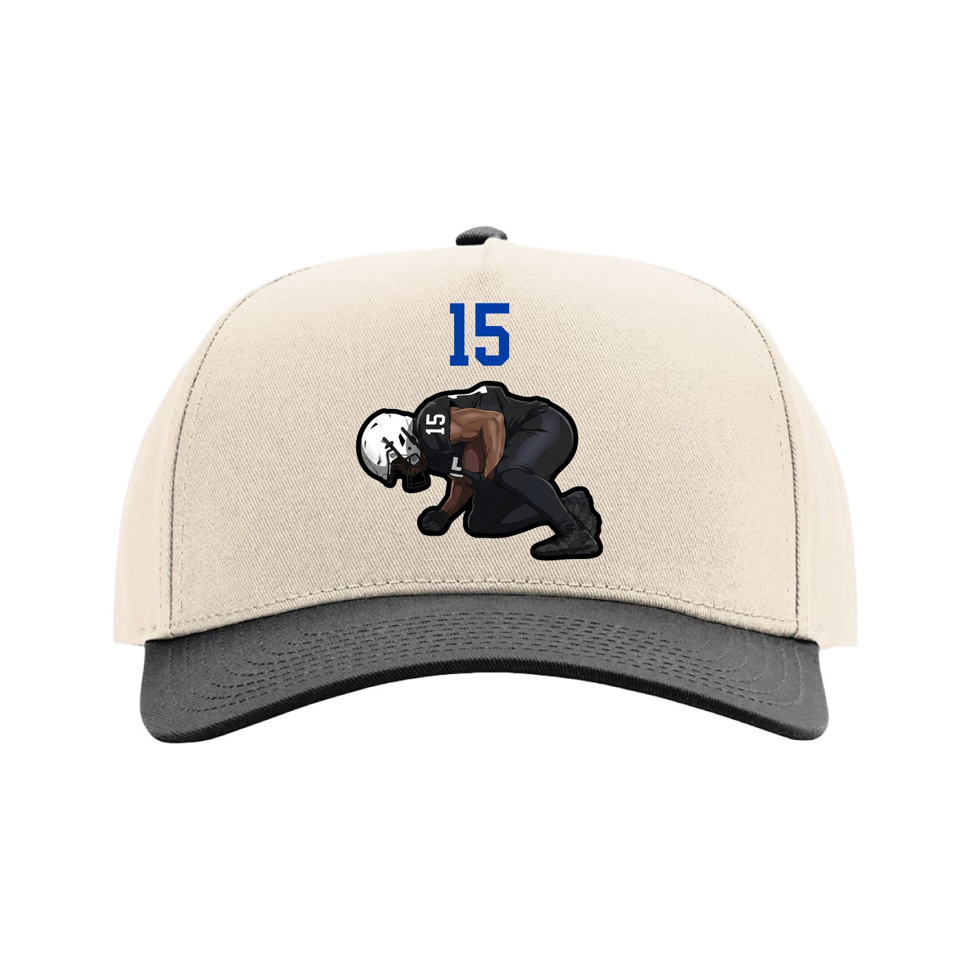 Full Fabric Five-Panel Champ Cap — Number Top in Cream/Black