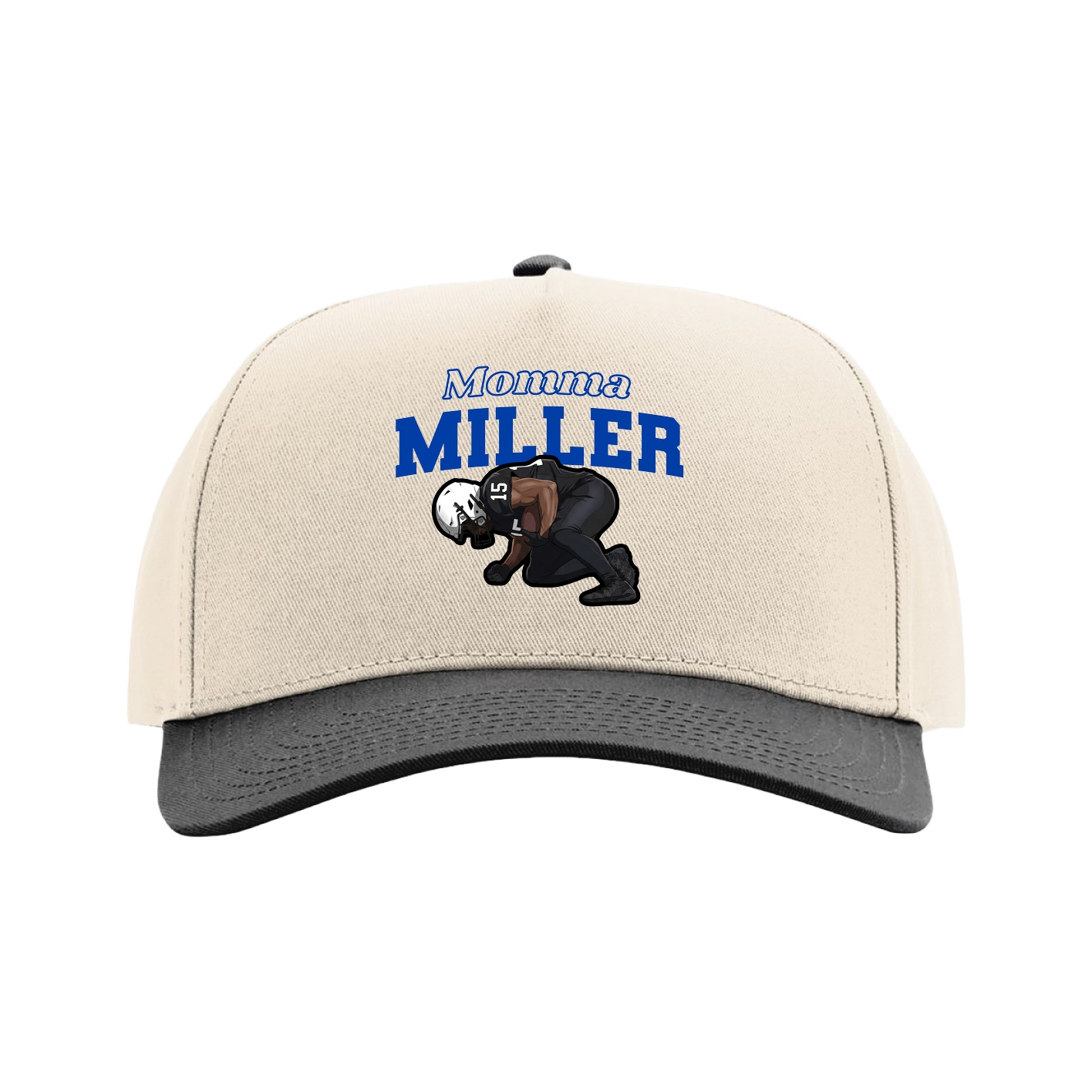 Full Fabric Five-Panel Champ Cap — Mothers Day Block in Cream/Black