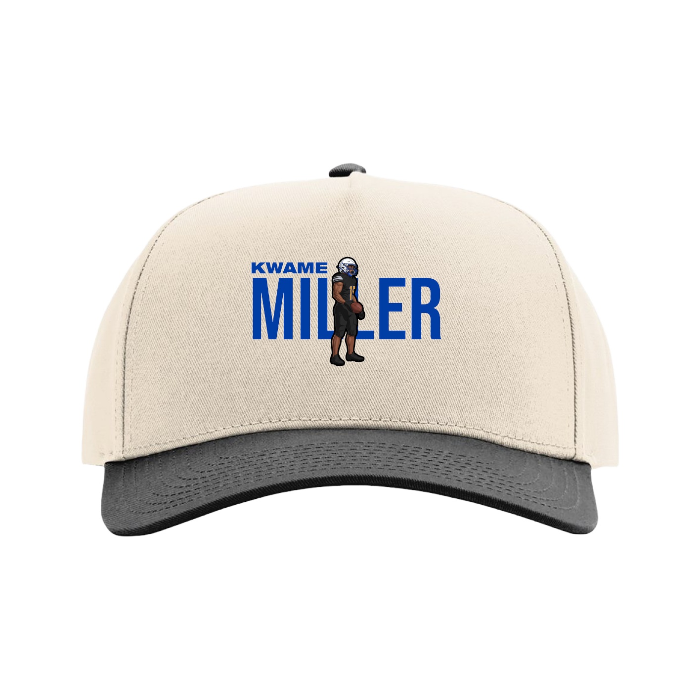 Full Fabric Five-Panel Champ Cap — Player Name in Cream/Black
