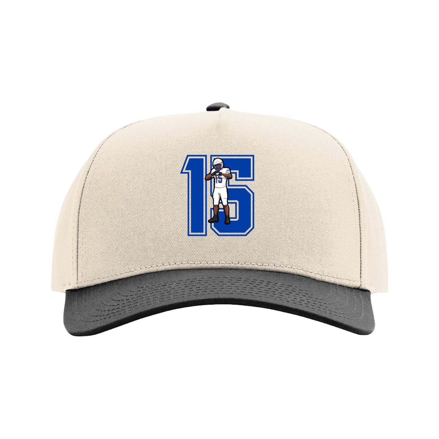 Full Fabric Five-Panel Champ Cap — Number in Cream/Black
