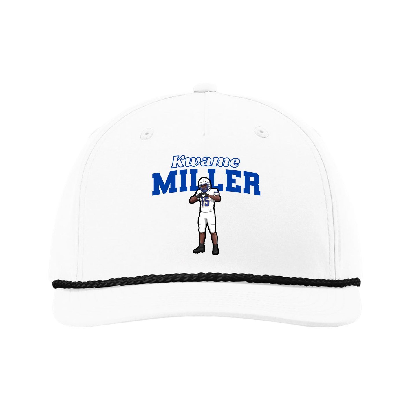 Five-Panel Classic Rope Cap — Name Arch in White
