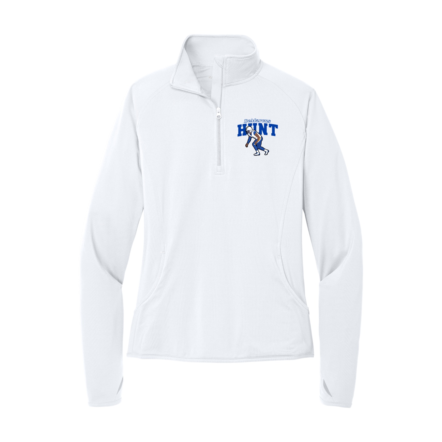 Women's Q-Zip Pullover — Name Arch in White