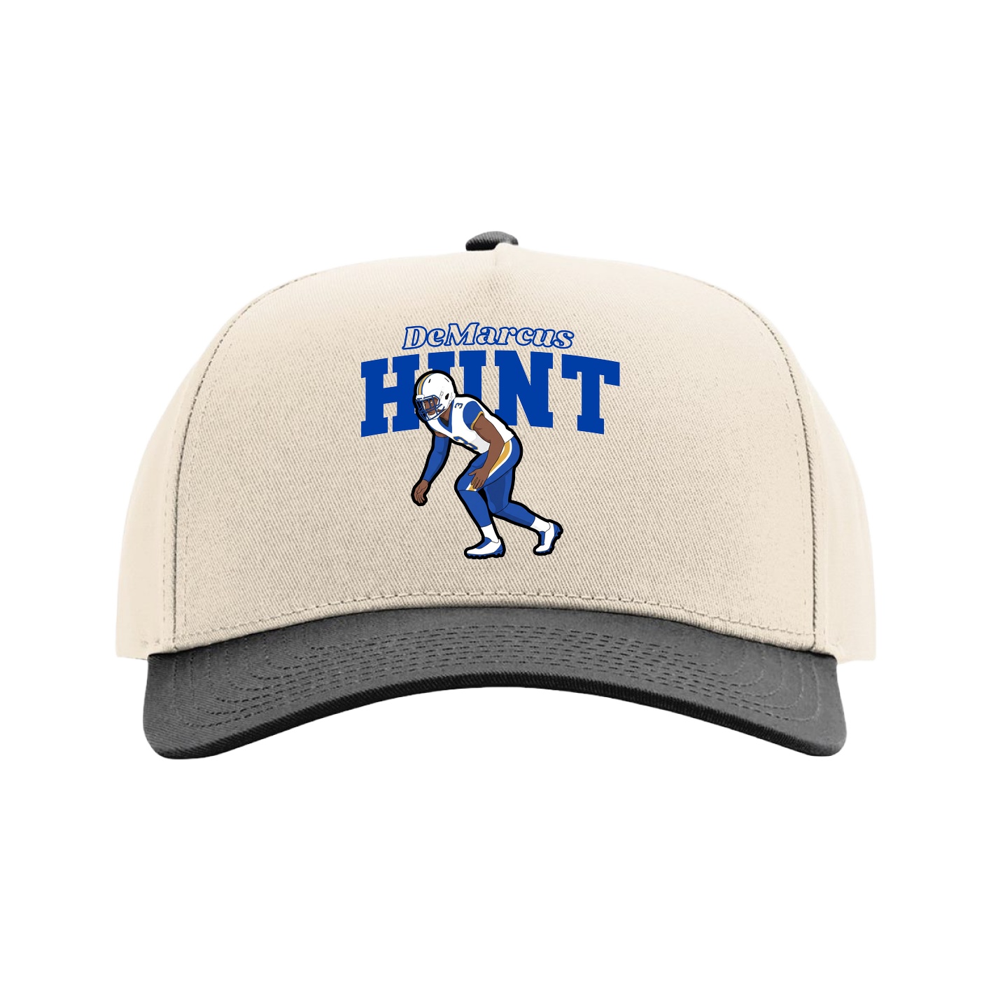 Full Fabric Five-Panel Champ Cap — Name Arch in Cream/Black