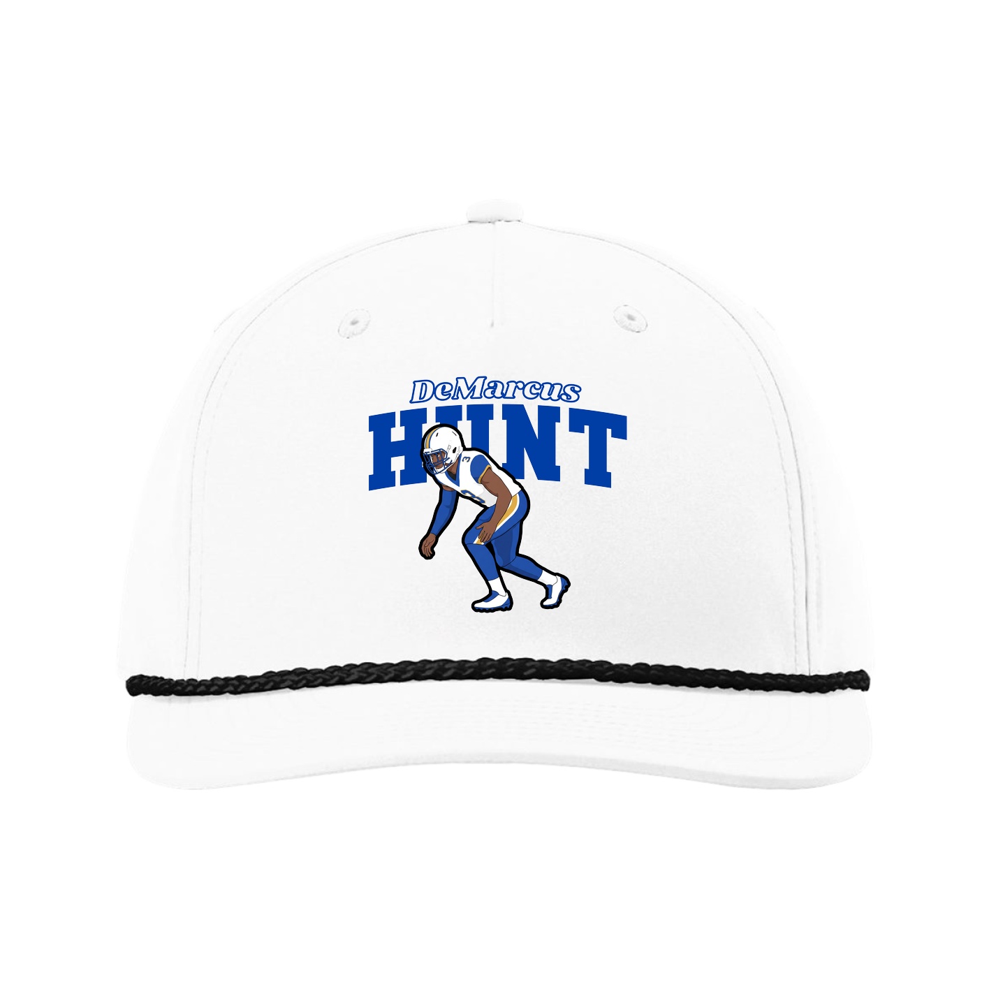 Five-Panel Classic Rope Cap — Name Arch in White