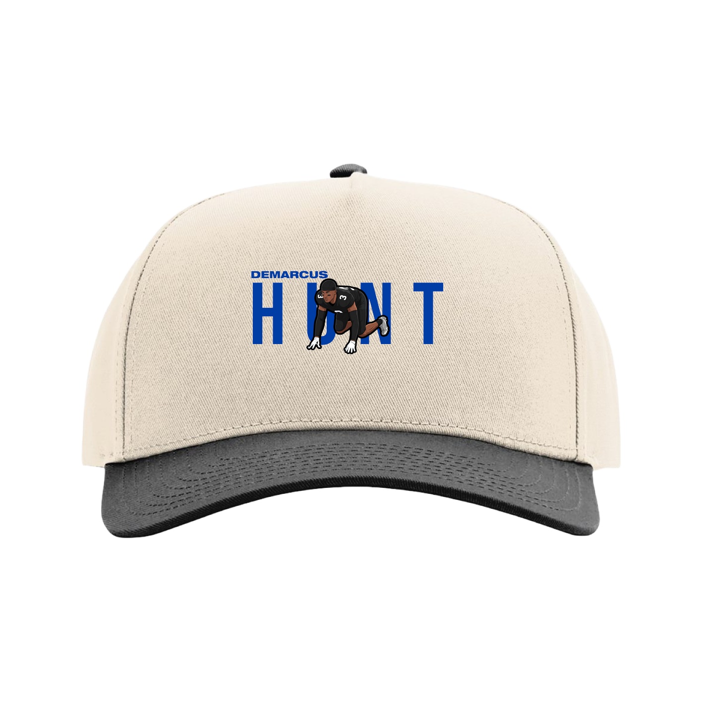 Full Fabric Five-Panel Champ Cap — Player Name in Cream/Black