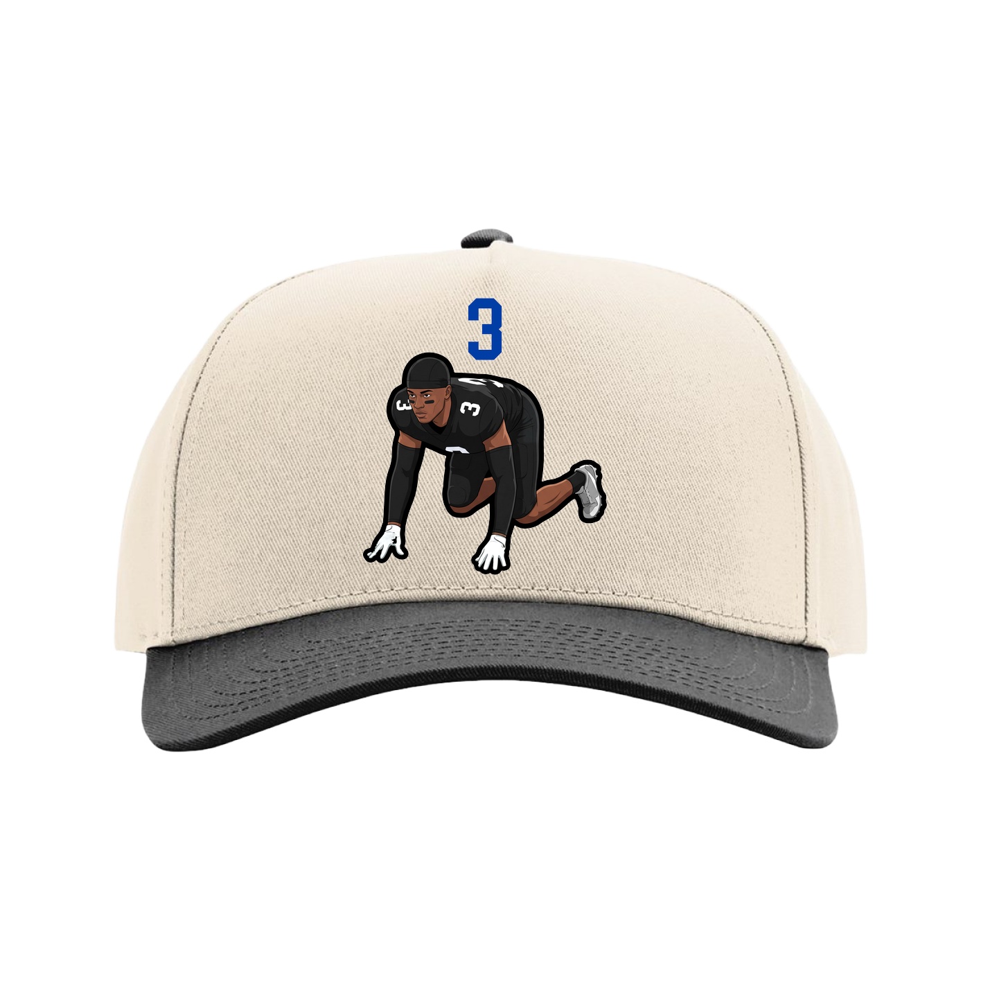 Full Fabric Five-Panel Champ Cap — Number Top in Cream/Black