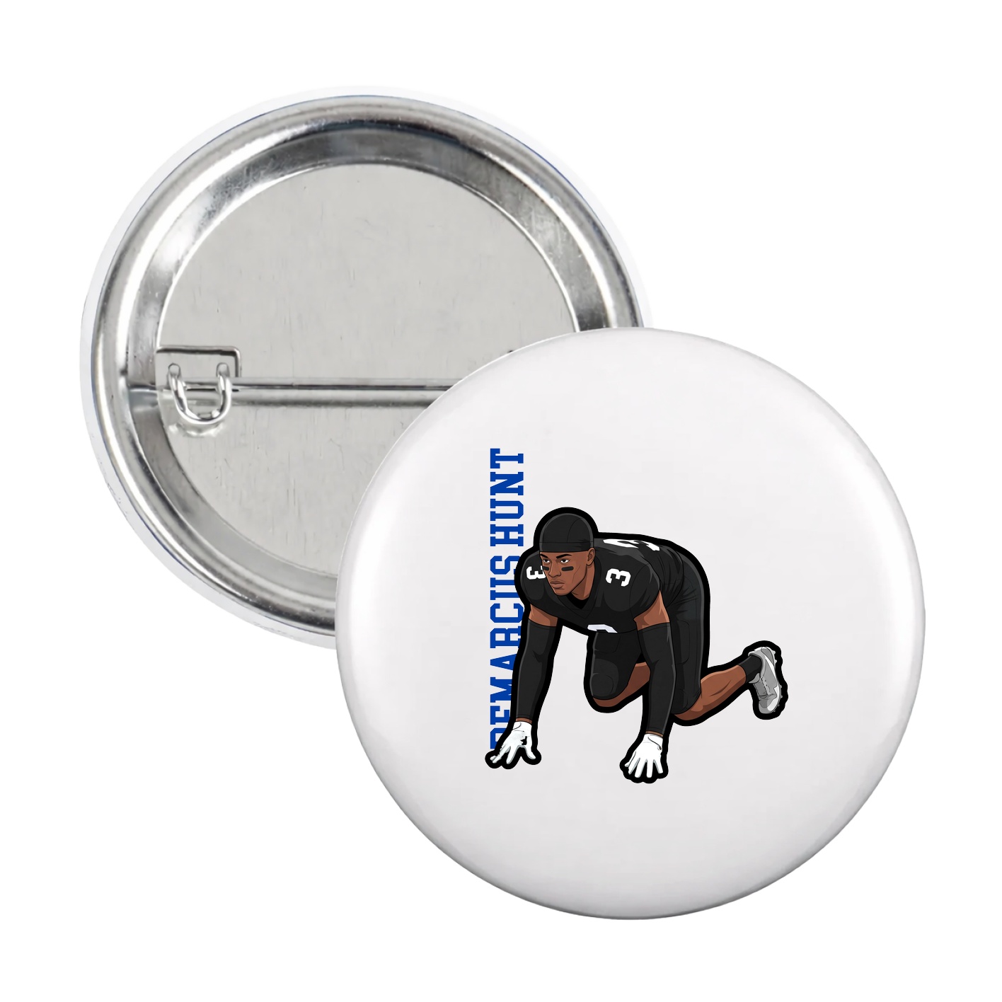 Game Day Button — Name Vertical in White