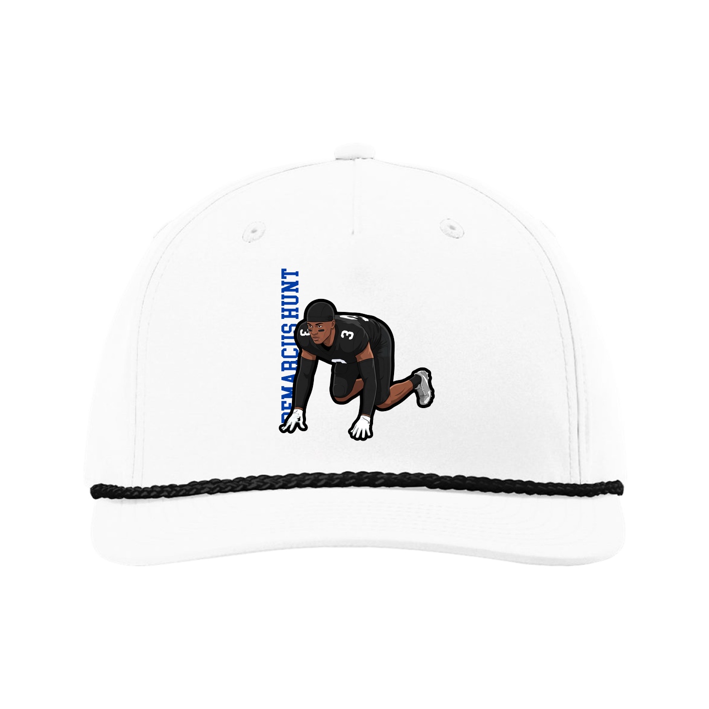 Five-Panel Classic Rope Cap — Name Vertical in White