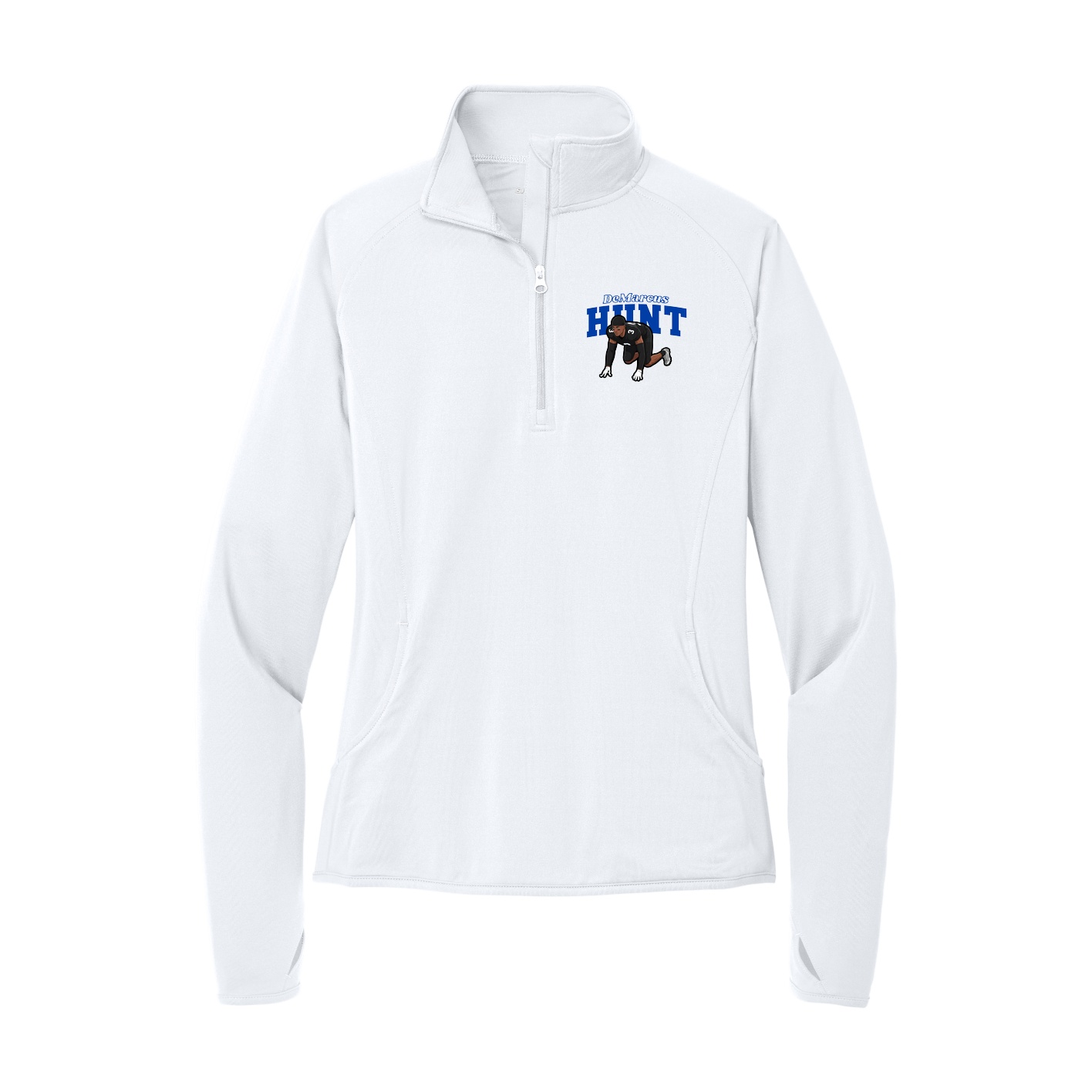 Women's Q-Zip Pullover — Name Arch in White