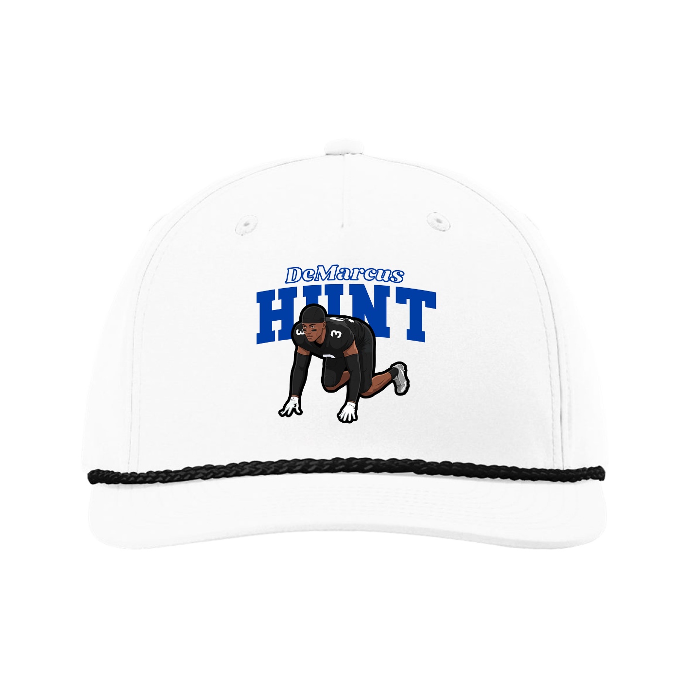 Five-Panel Classic Rope Cap — Name Arch in White