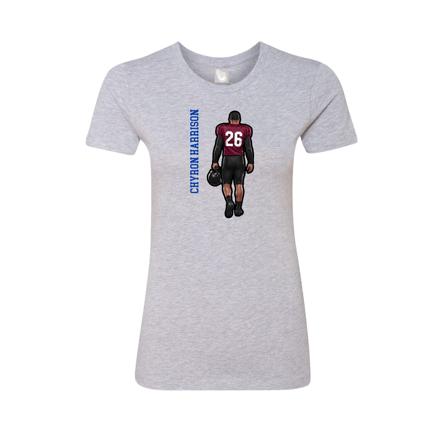 Fitted Women's Tee — Name Vertical in Grey