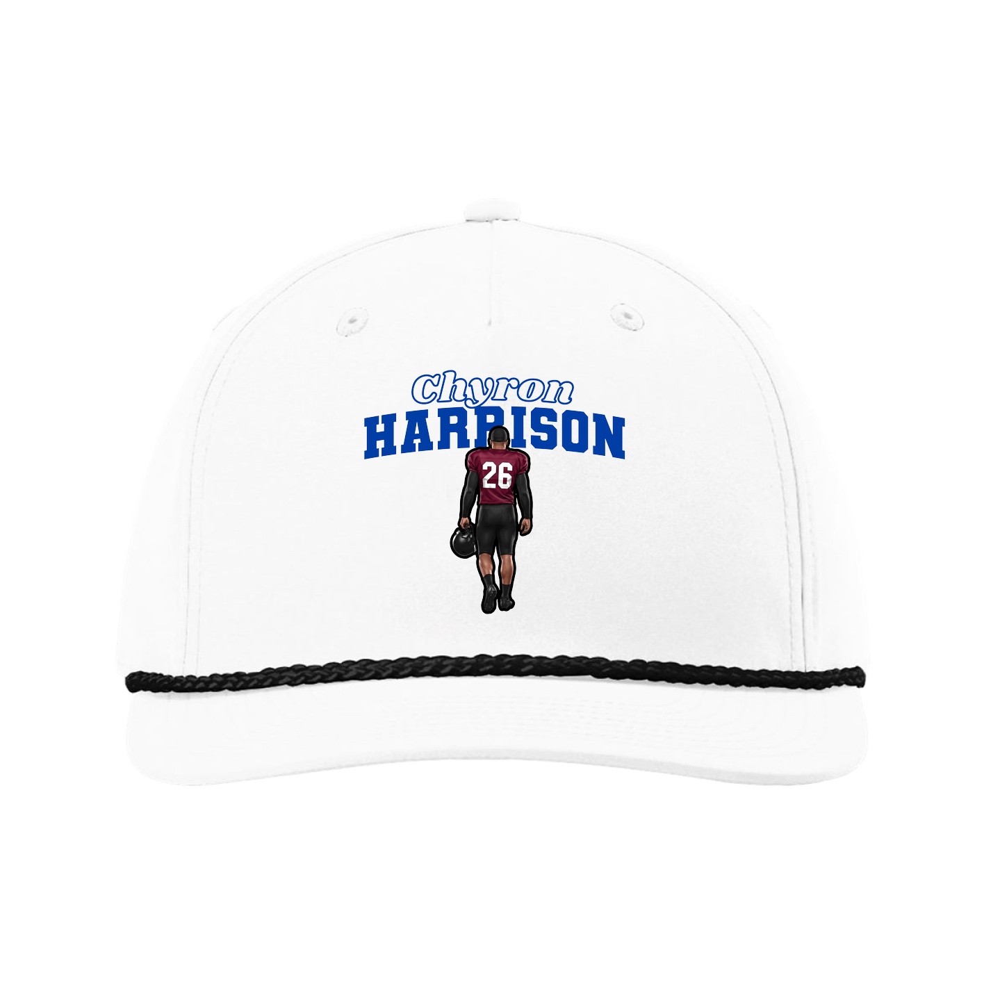 Five-Panel Classic Rope Cap — Name Arch in White
