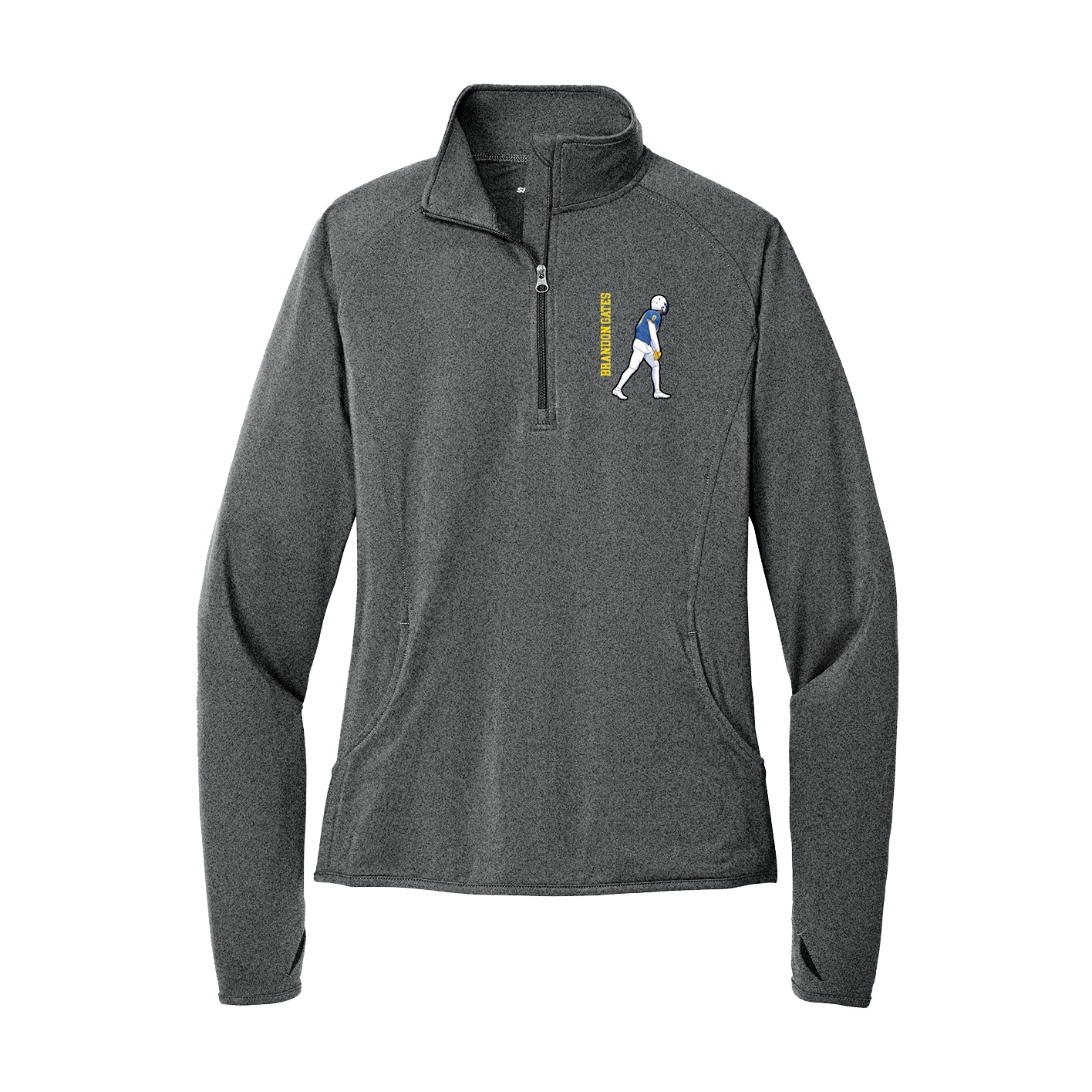 Women's Q-Zip Pullover — Name Vertical in Grey