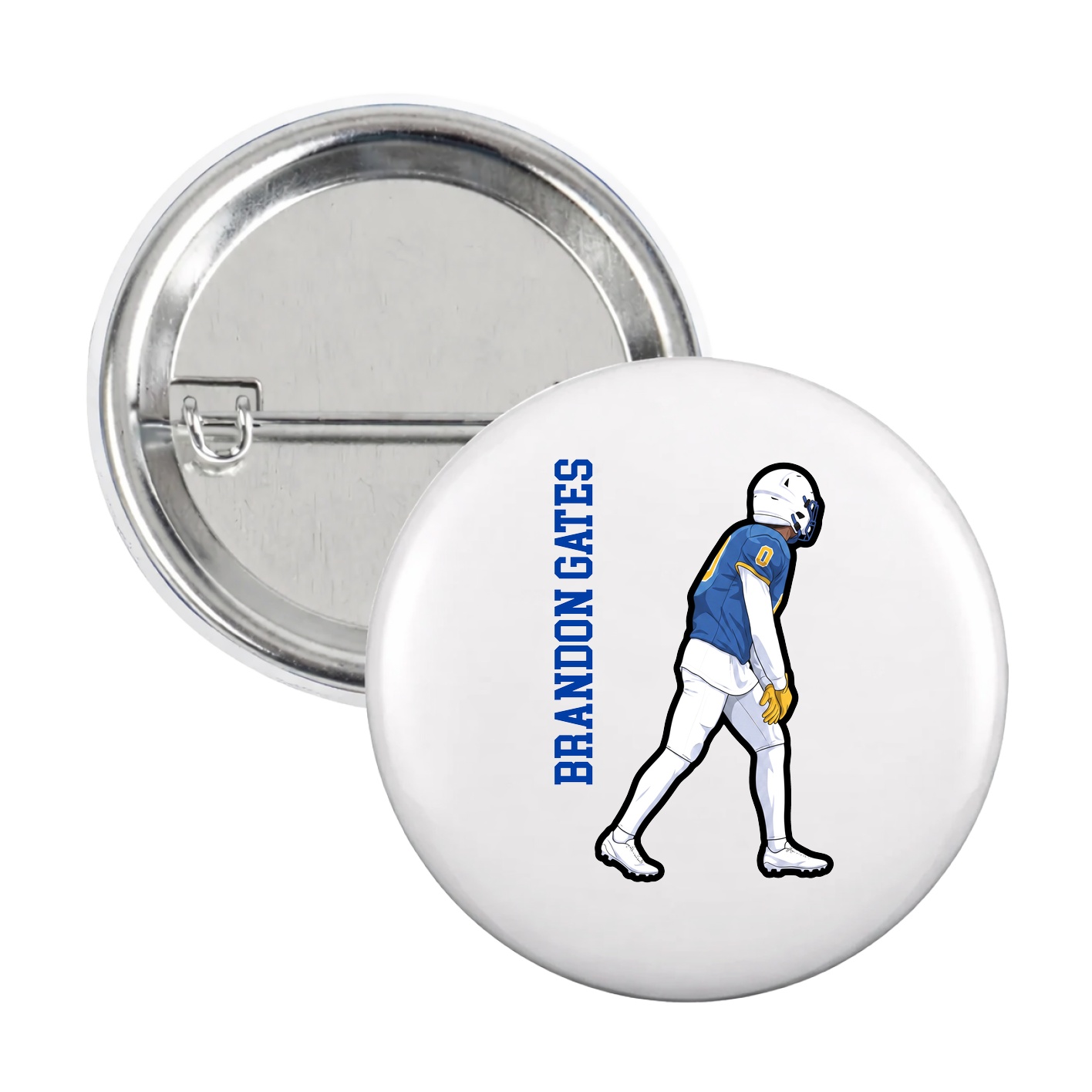 Game Day Button — Name Vertical in White