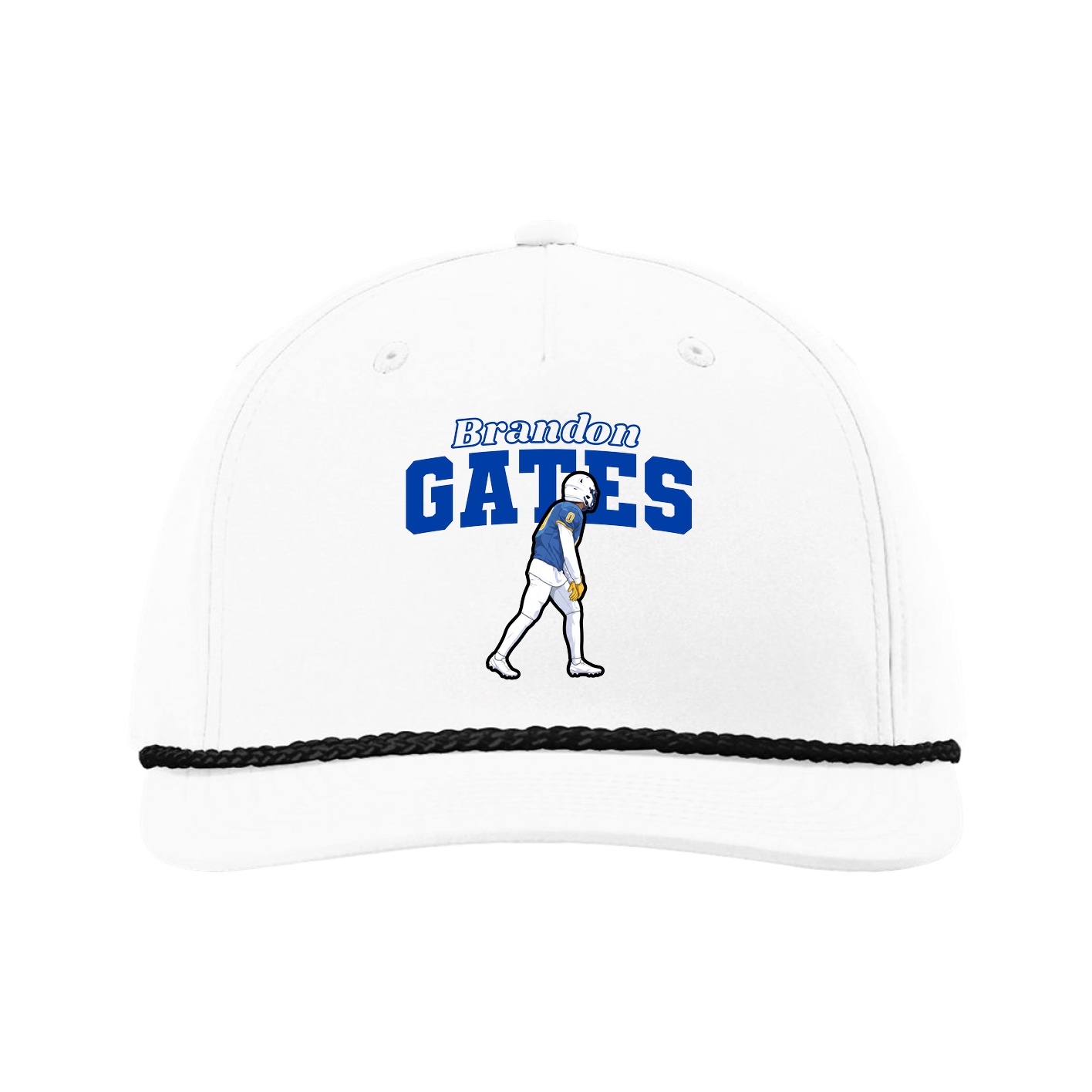 Five-Panel Classic Rope Cap — Name Arch in White