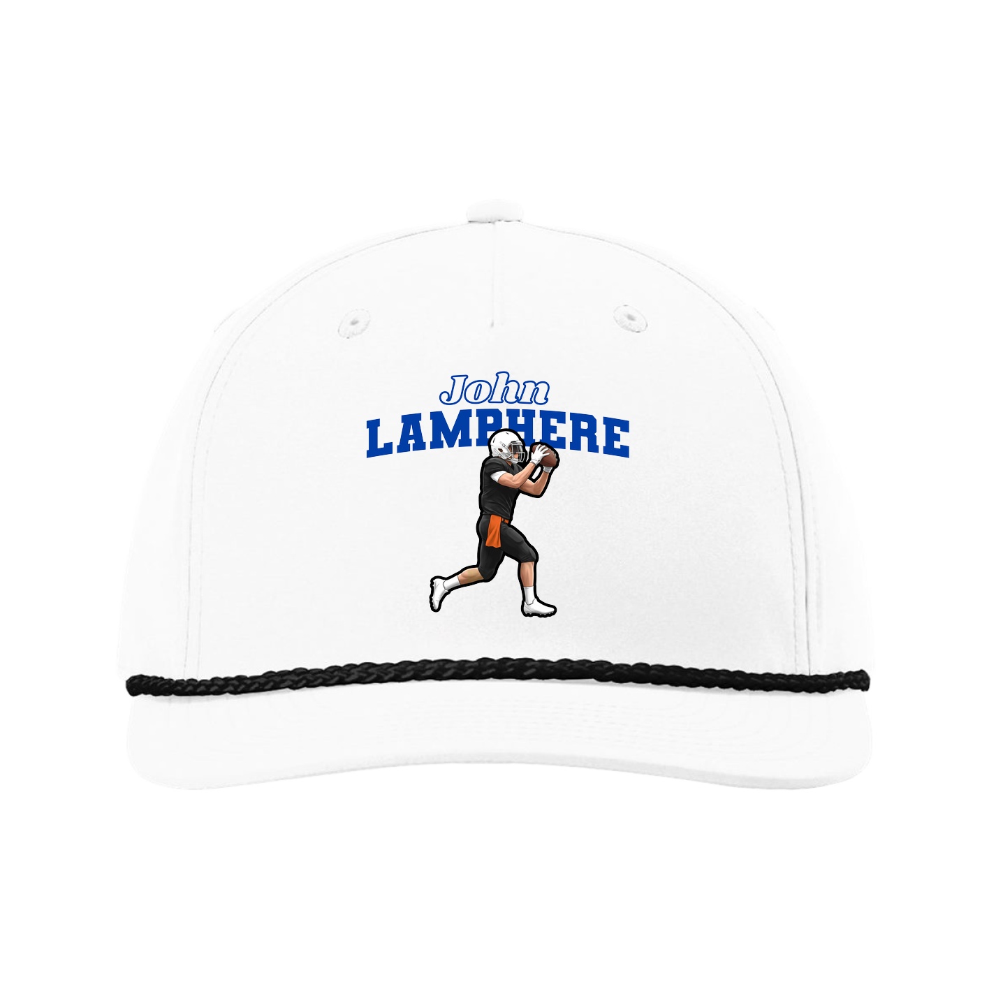 Five-Panel Classic Rope Cap — Name Arch in White