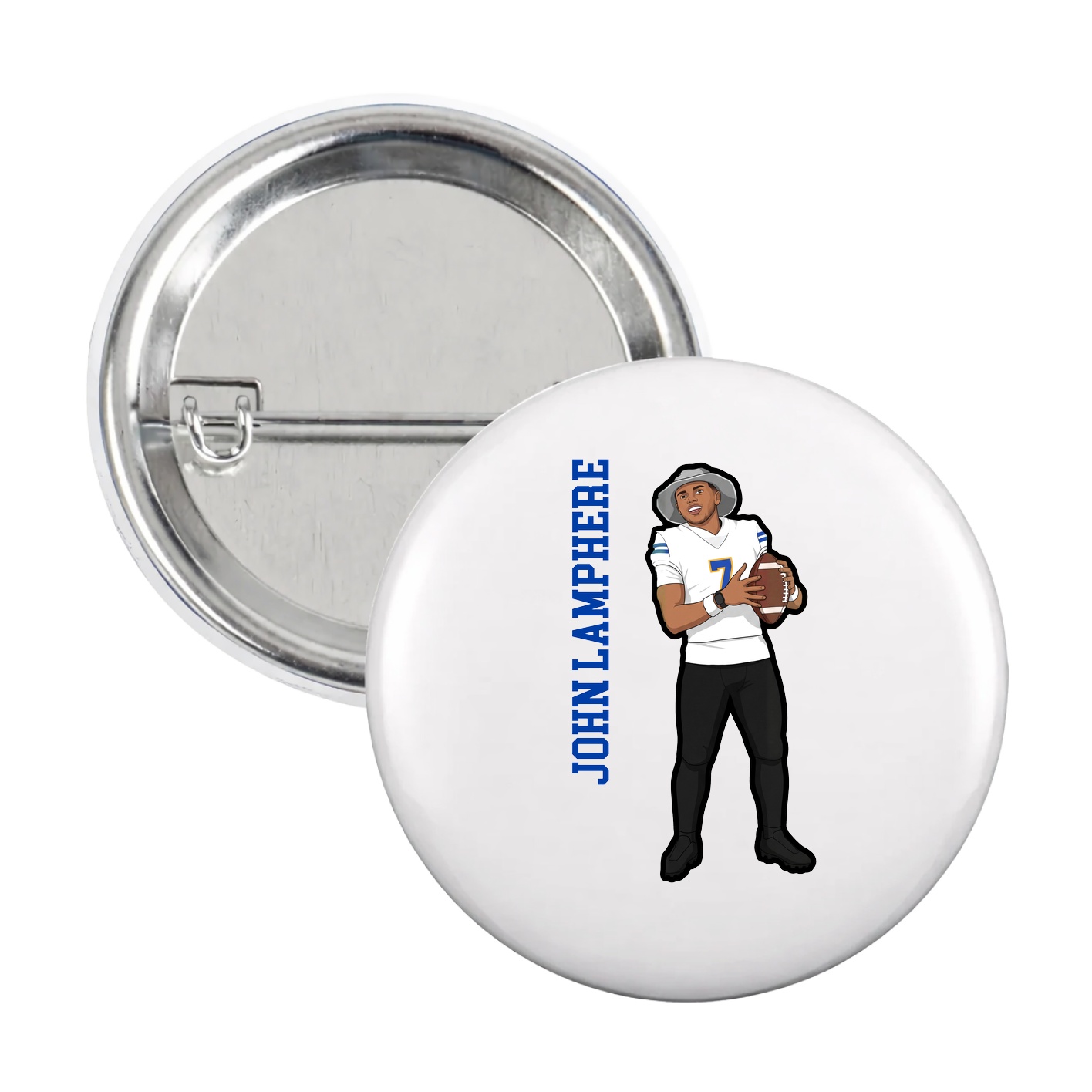Game Day Button — Name Vertical in White