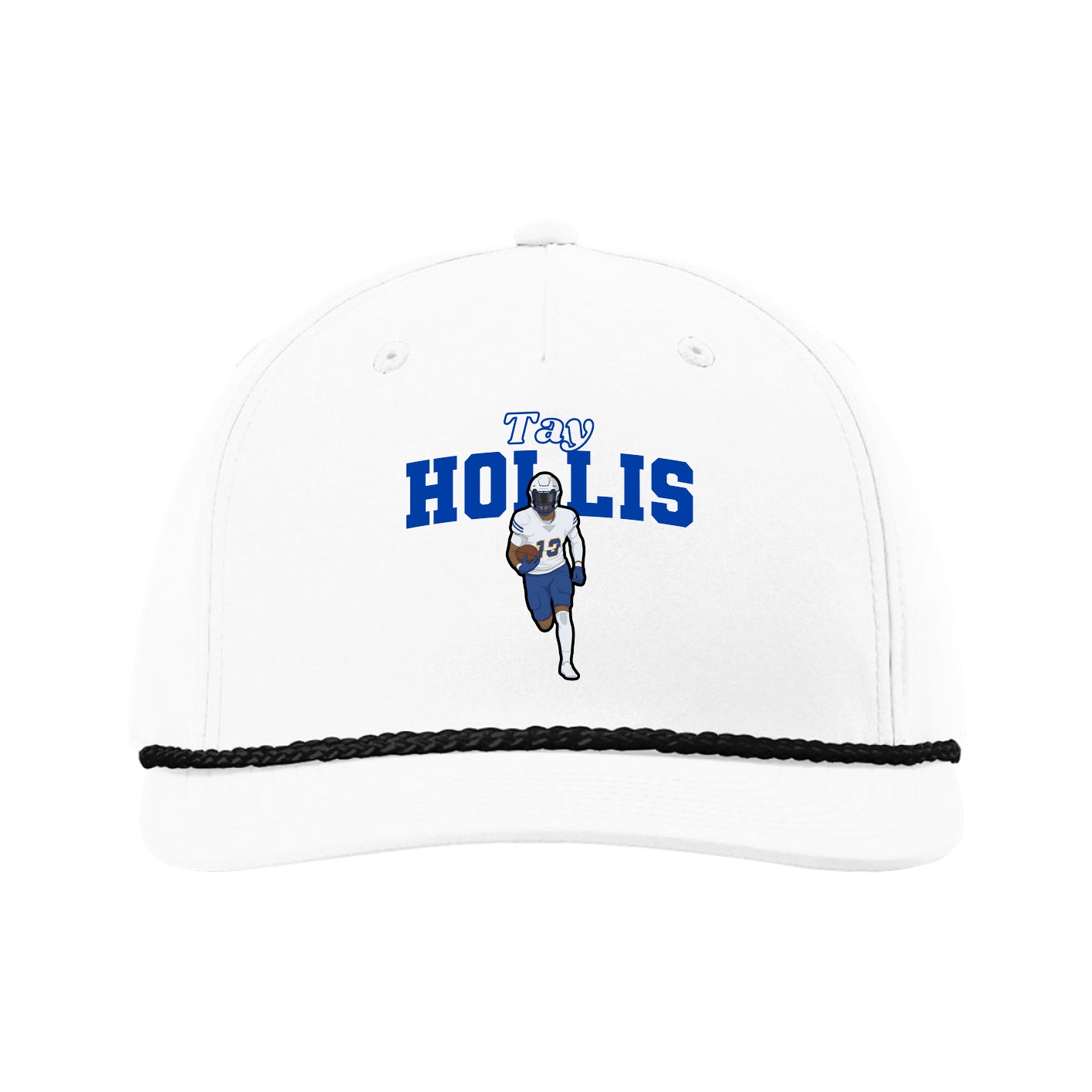 Five-Panel Classic Rope Cap — Name Arch in White