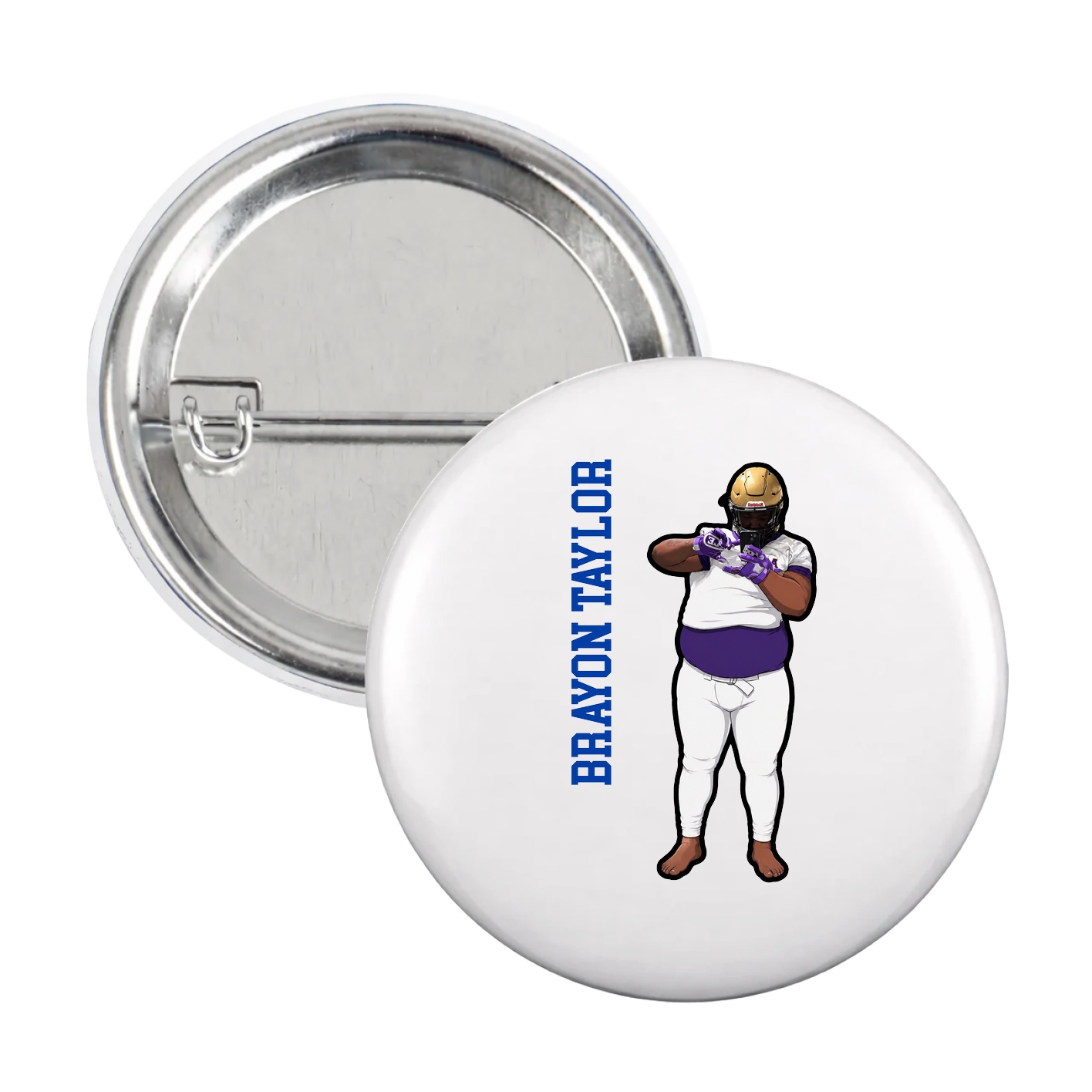Game Day Button — Name Vertical in White