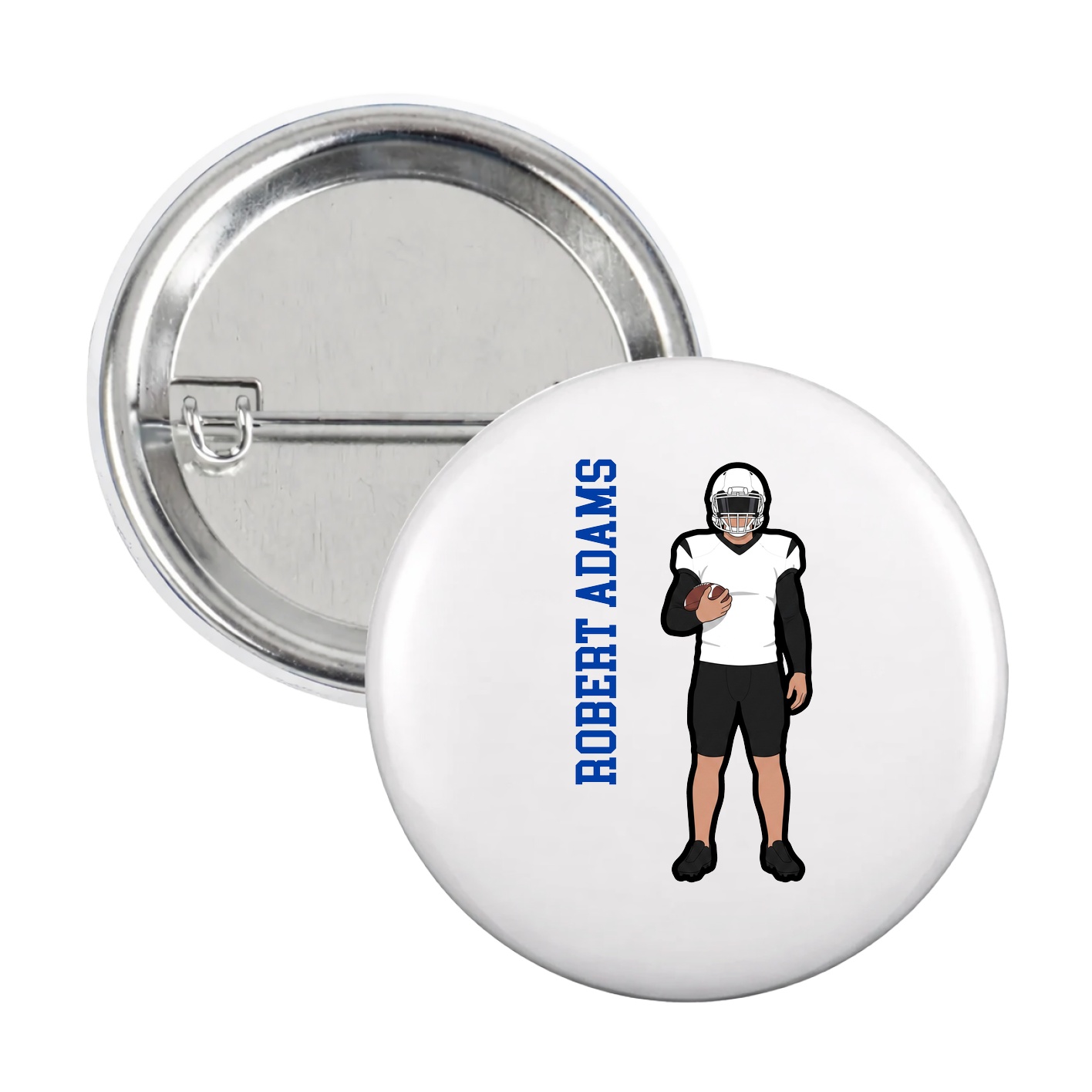 Game Day Button — Name Vertical in White