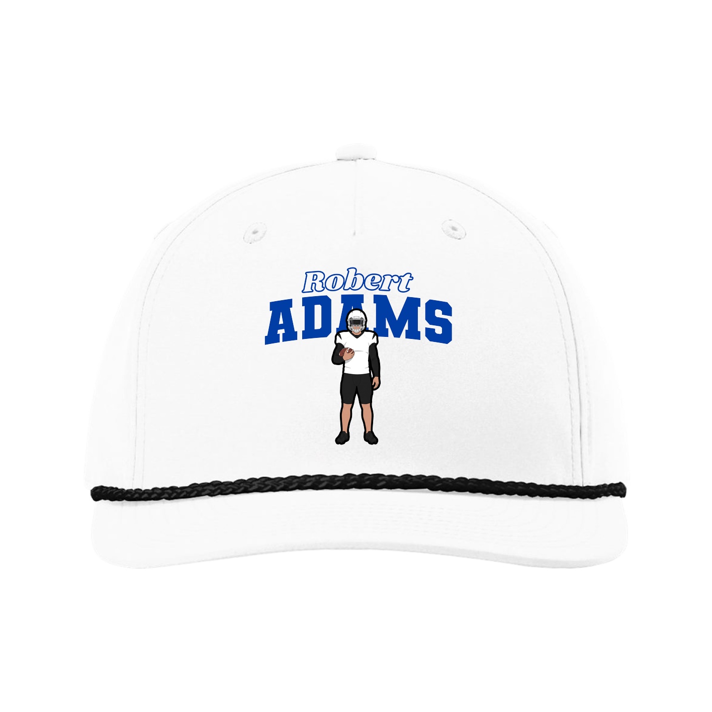Five-Panel Classic Rope Cap — Name Arch in White