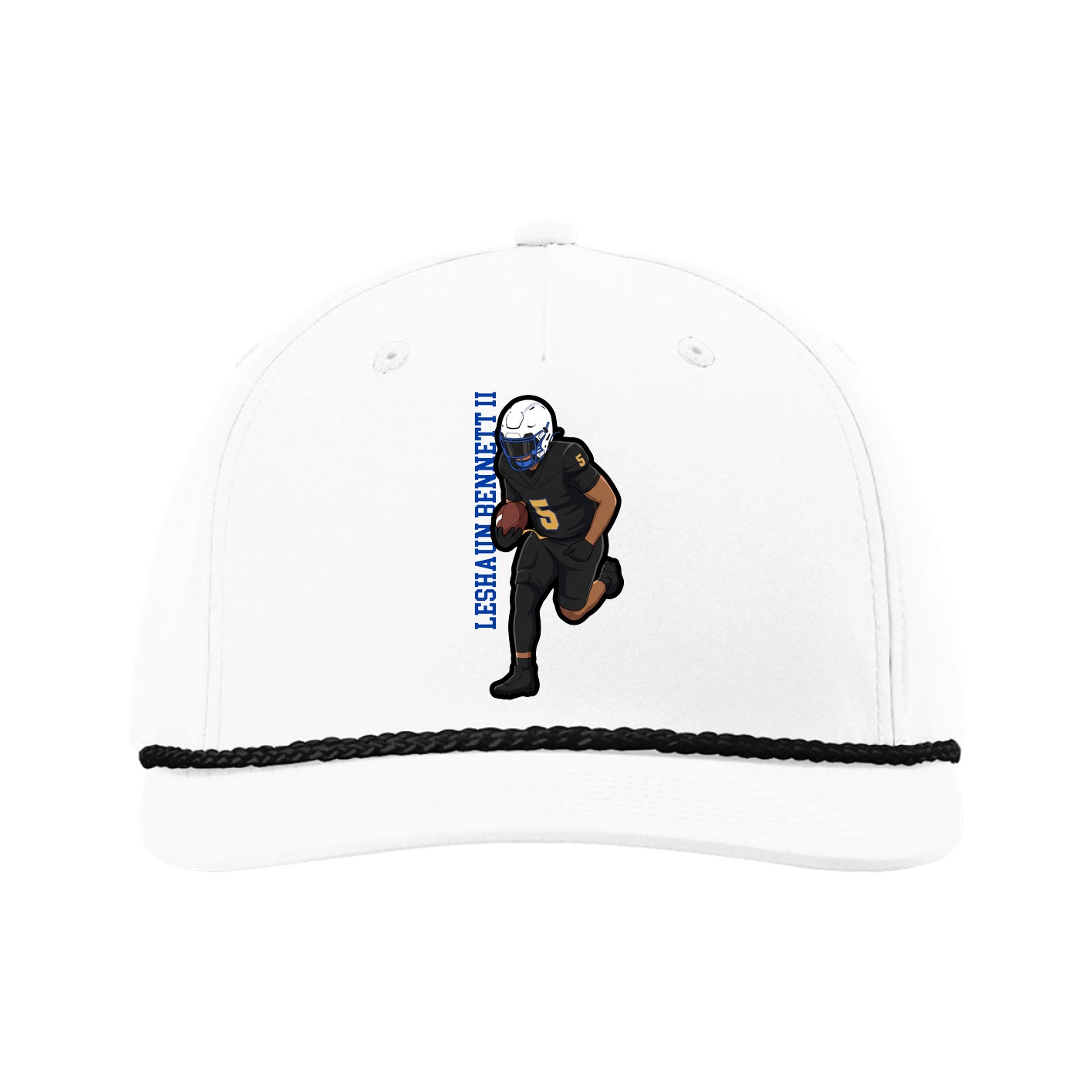 Five-Panel Classic Rope Cap — Name Vertical in White