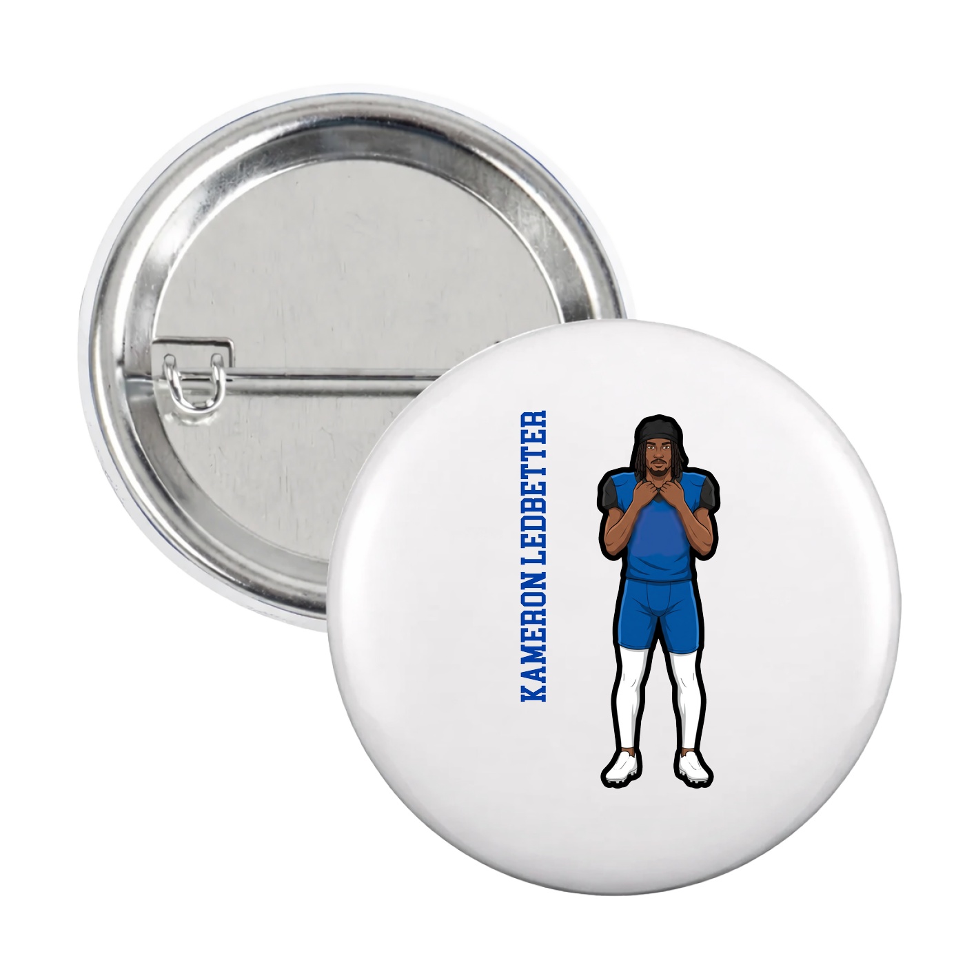 Game Day Button — Name Vertical in White