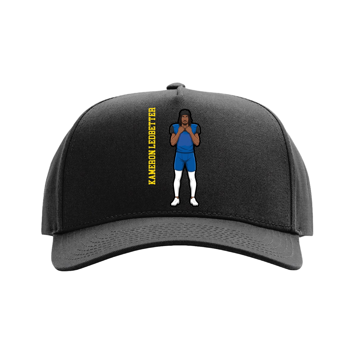 Full Fabric Five-Panel Champ Cap — Name Vertical in Black