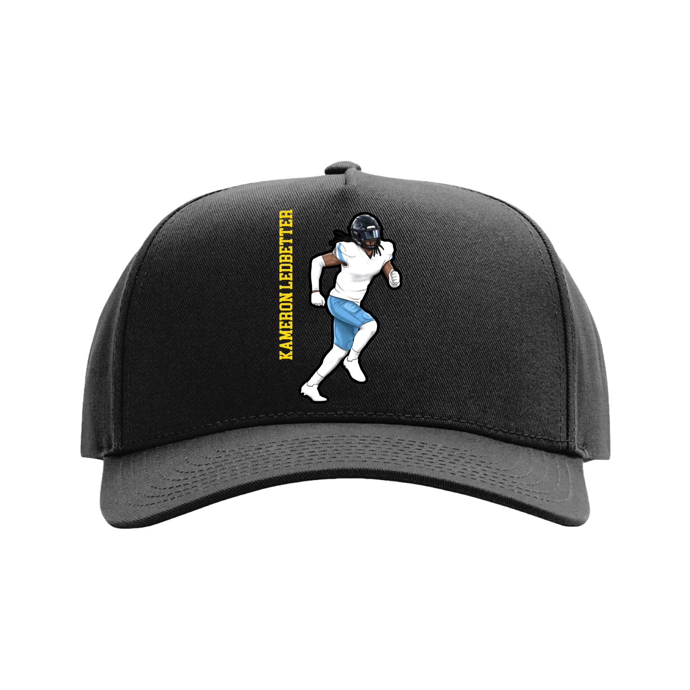 Full Fabric Five-Panel Champ Cap — Name Vertical in Black