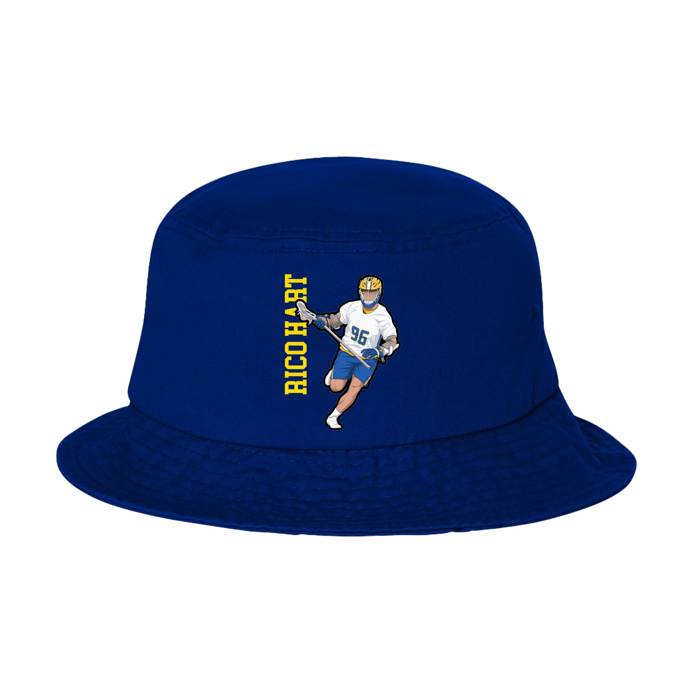 Bucket Cap — Name Vertical in Royal Blue