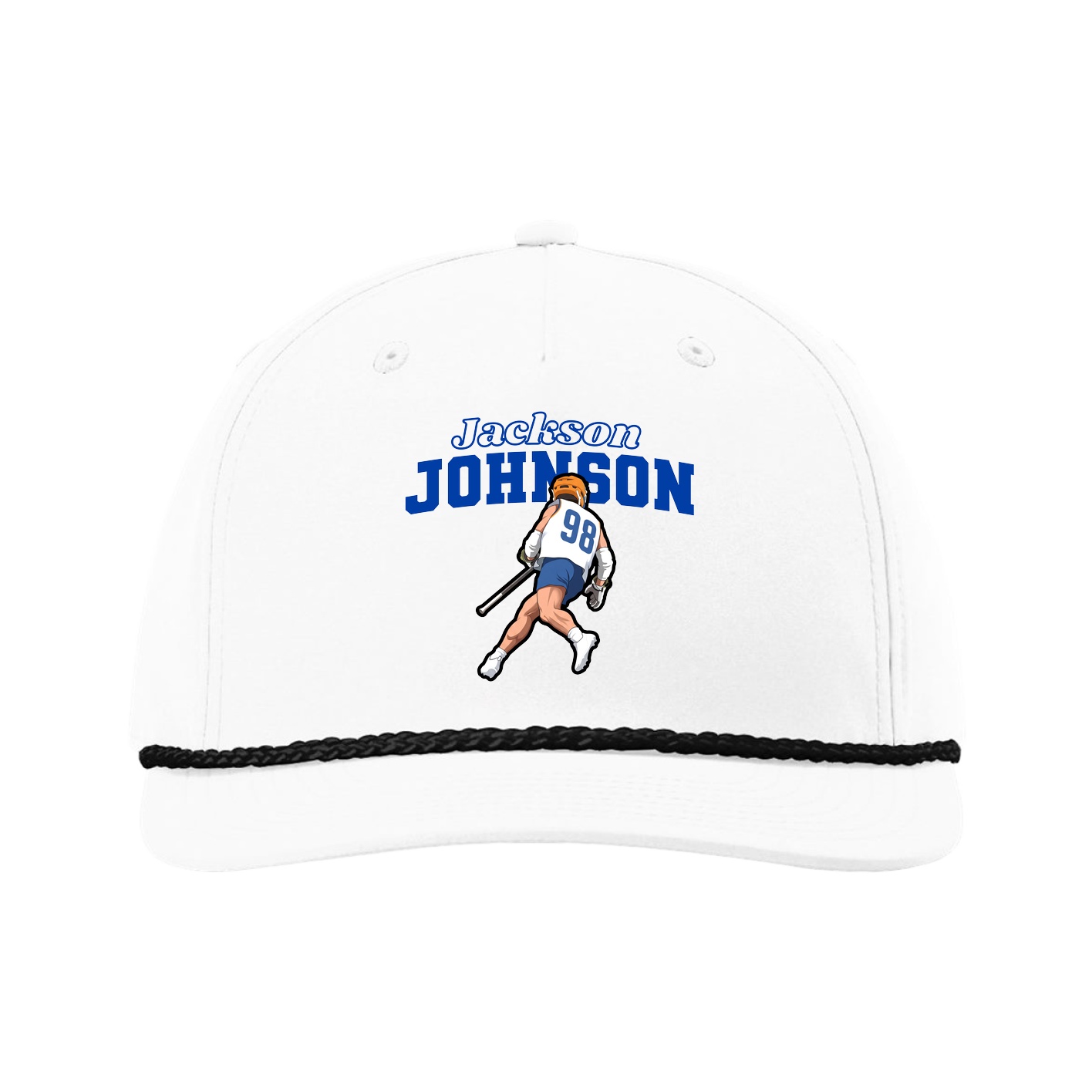 Five-Panel Classic Rope Cap — Name Arch in White
