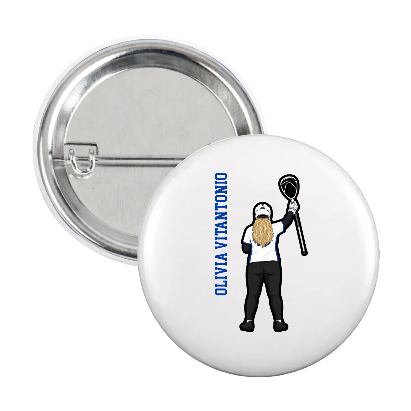 Game Day Button — Name Vertical in White