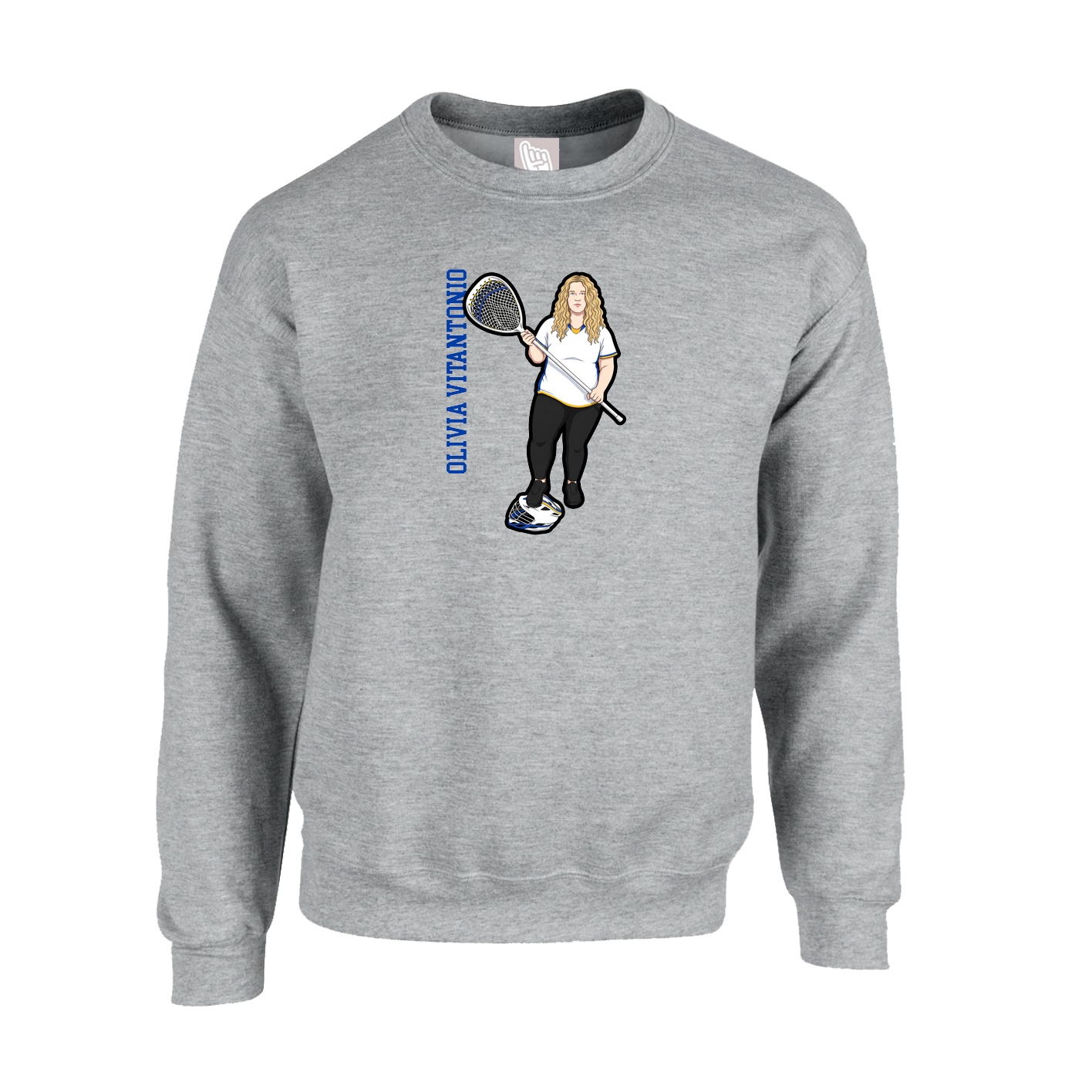 Fleece Crew — Name Vertical in Grey