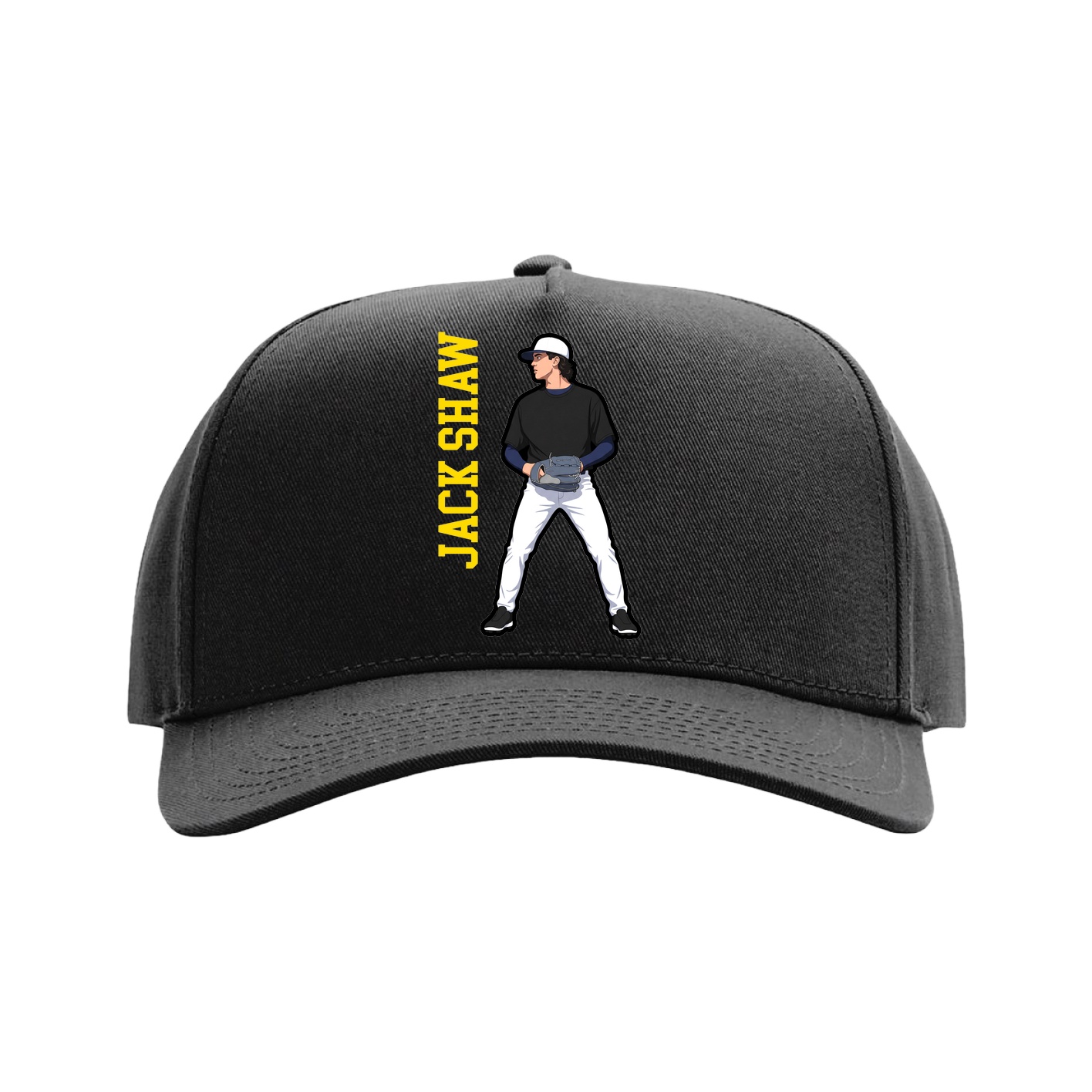 Full Fabric Five-Panel Champ Cap — Name Vertical in Black