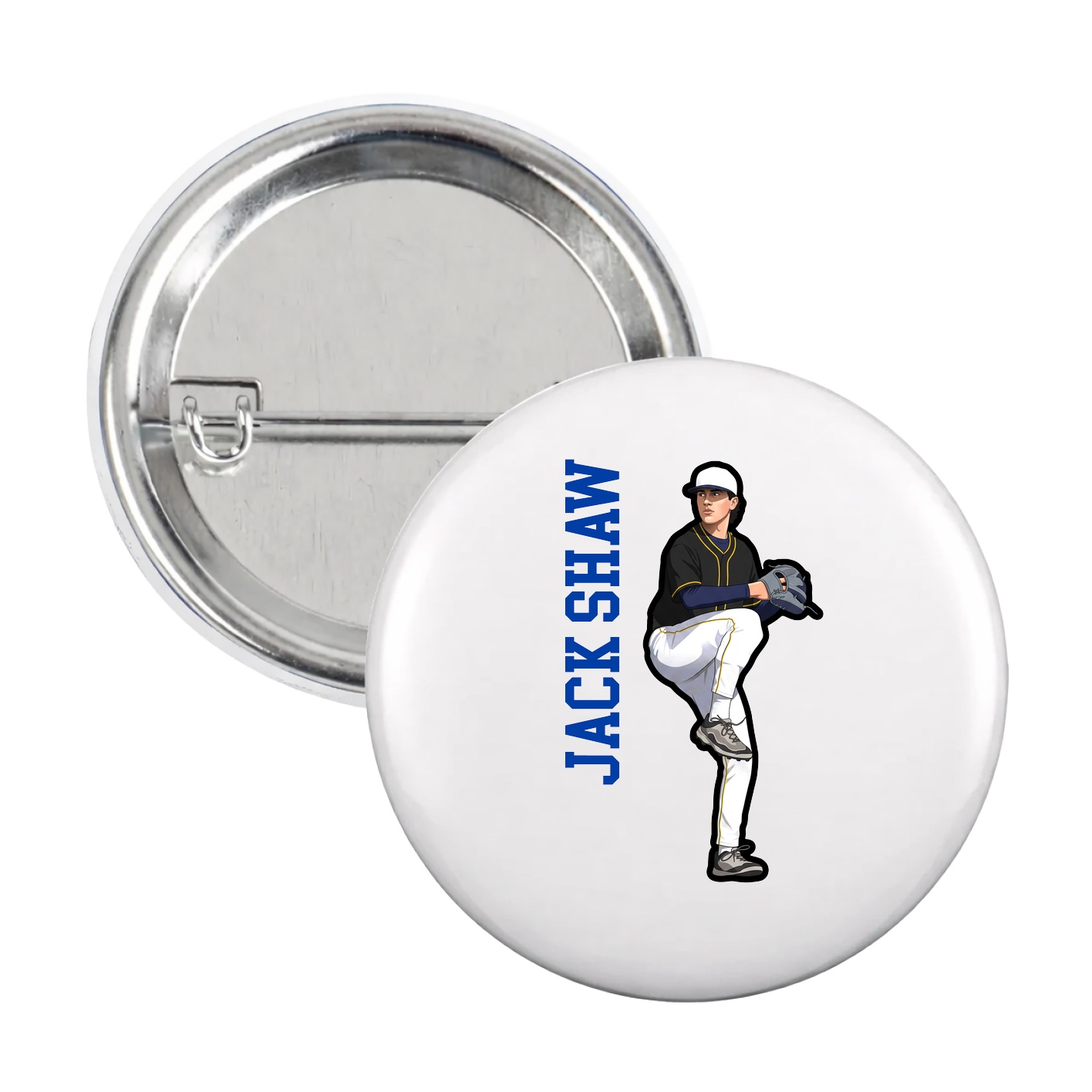 Game Day Button — Name Vertical in White