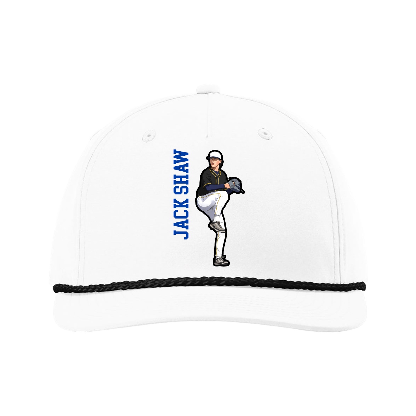 Five-Panel Classic Rope Cap — Name Vertical in White