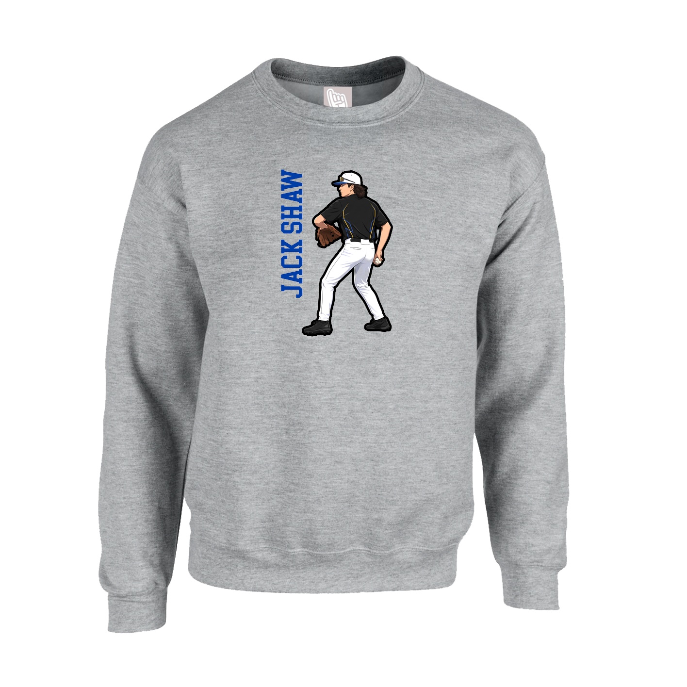 Fleece Crew — Name Vertical in Grey