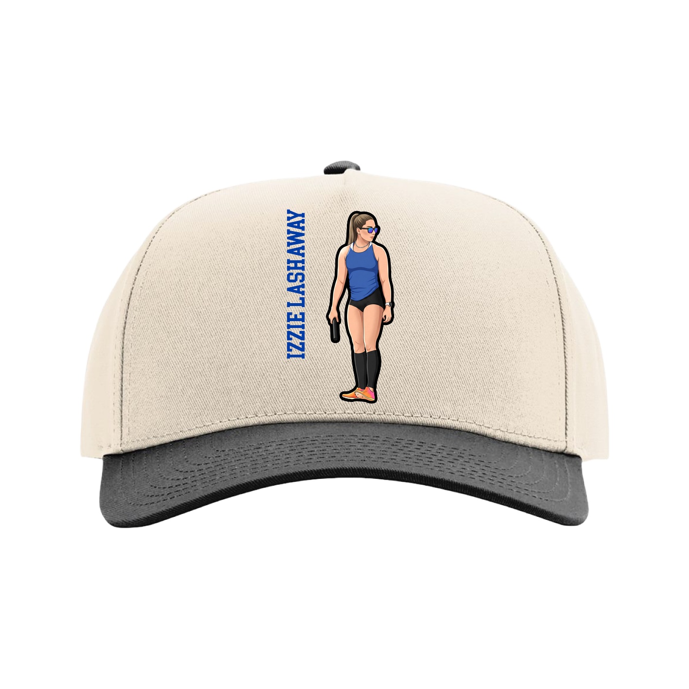 Full Fabric Five-Panel Champ Cap — Name Vertical in Cream/Black