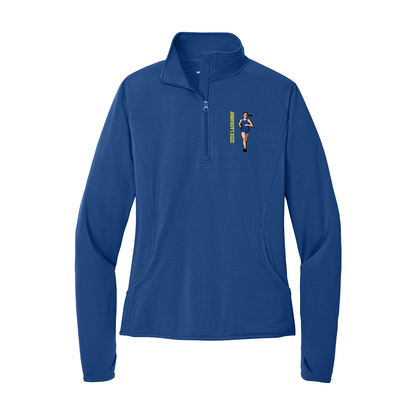 Women's Q-Zip Pullover — Name Vertical in Royal