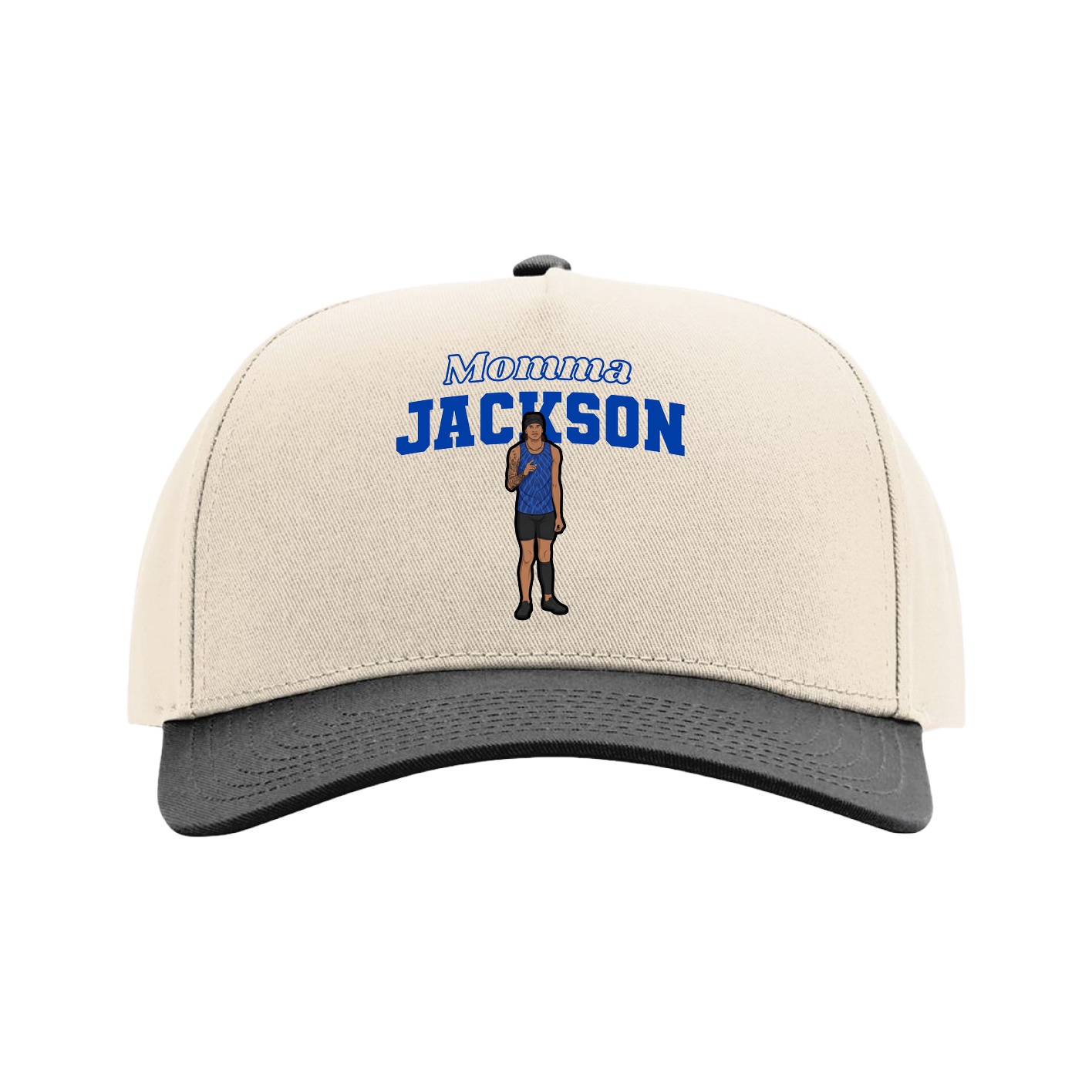 Full Fabric Five-Panel Champ Cap — Mothers Day Block in Cream/Black