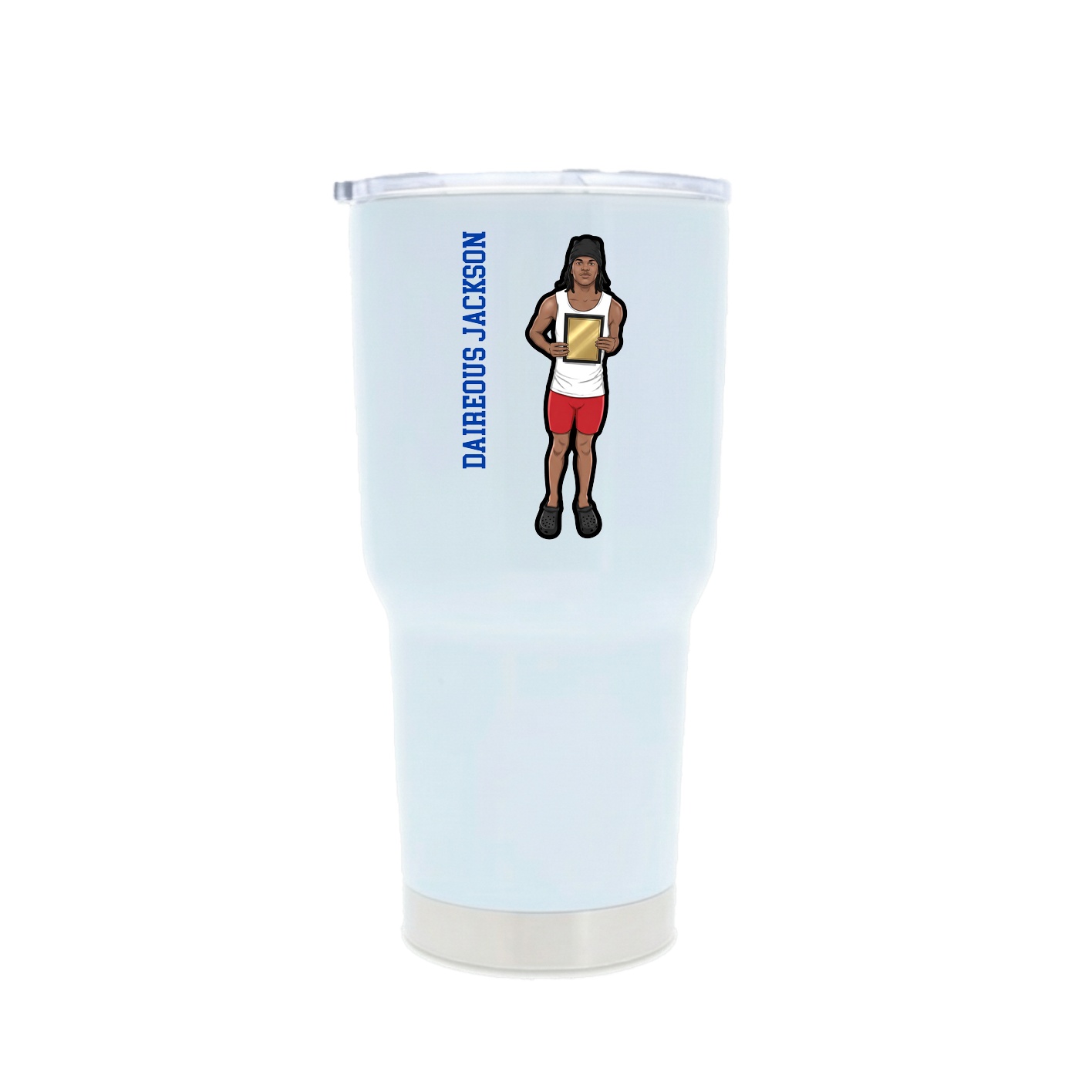 30oz Stainless Steel Tumbler — Name Vertical in White