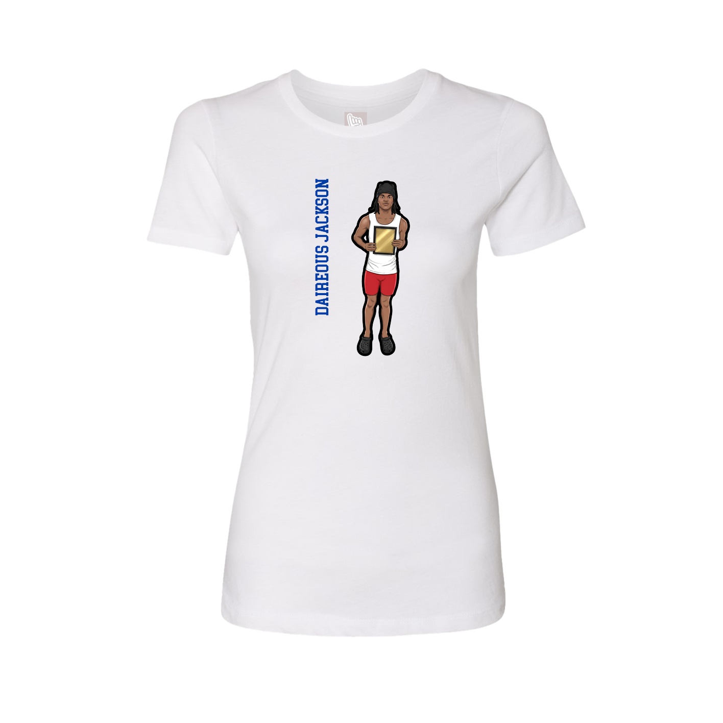 Womens Tee — Name Vertical in White