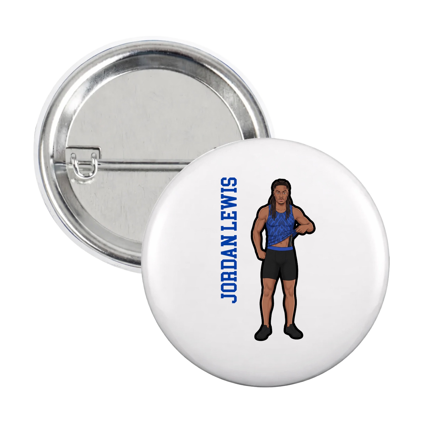 Game Day Button — Name Vertical in White