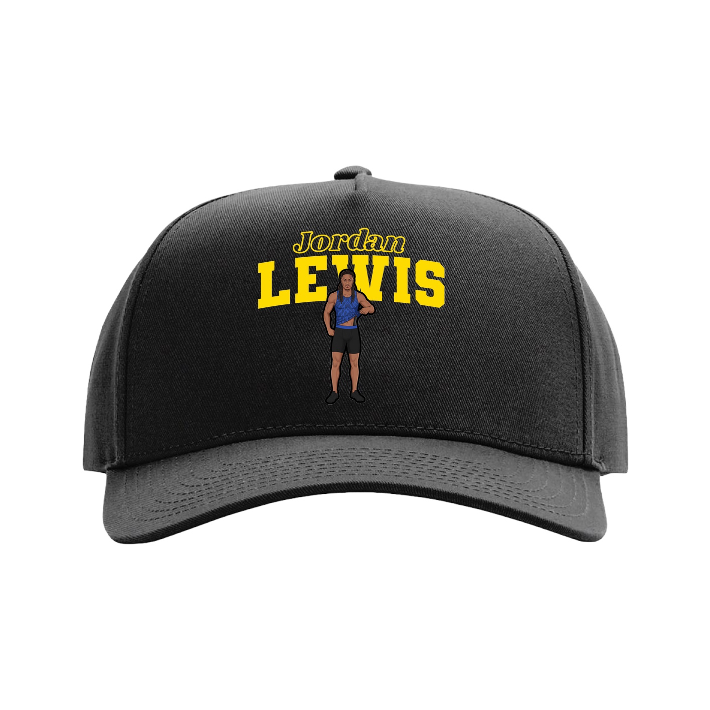 Full Fabric Five-Panel Champ Cap — Name Arch in Black