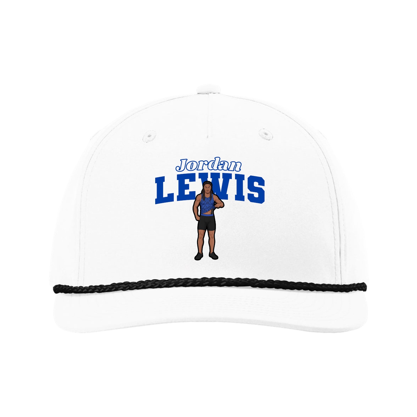 Five-Panel Classic Rope Cap — Name Arch in White