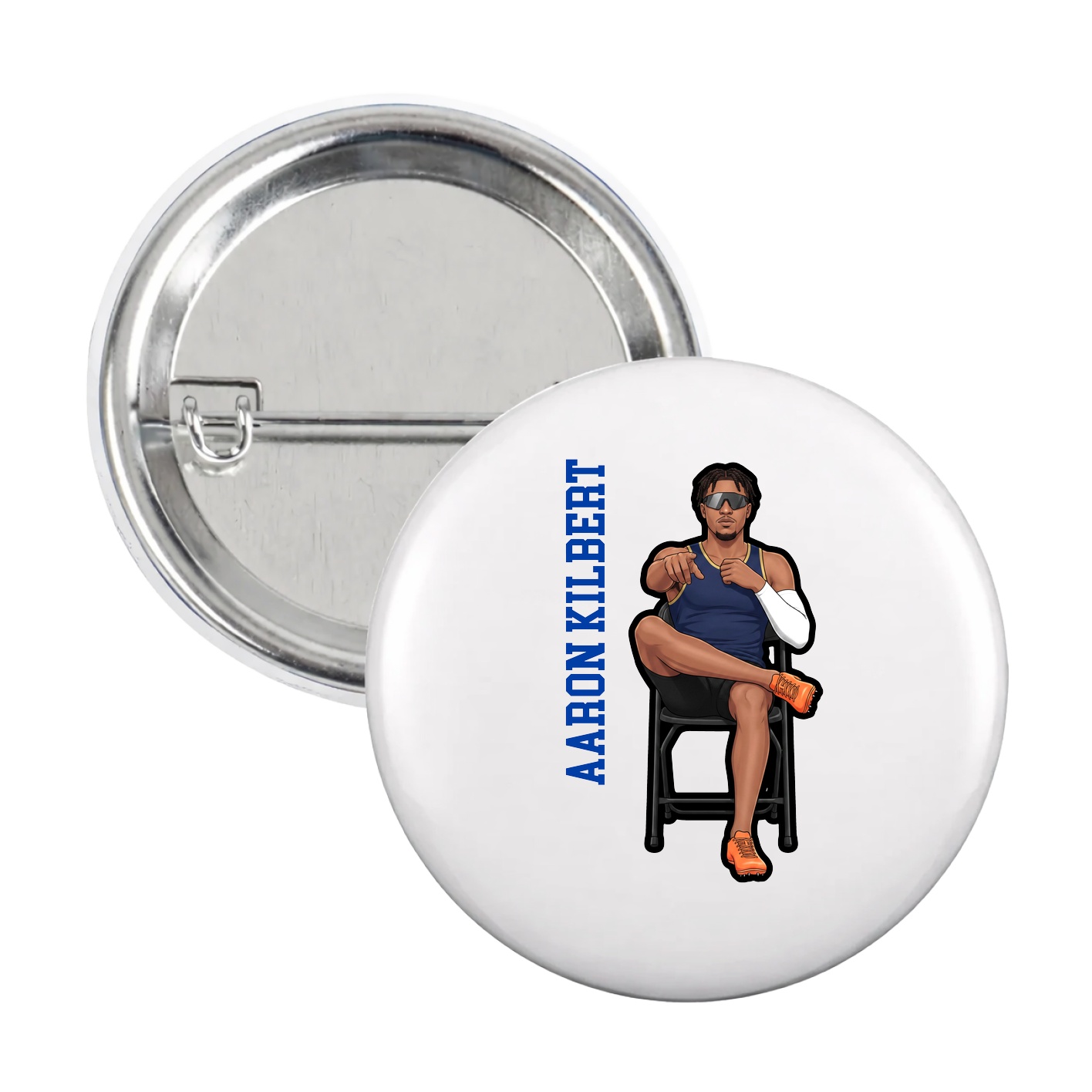 Game Day Button — Name Vertical in White