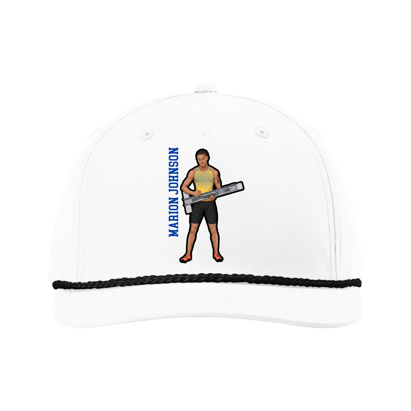 Five-Panel Classic Rope Cap — Name Vertical in White