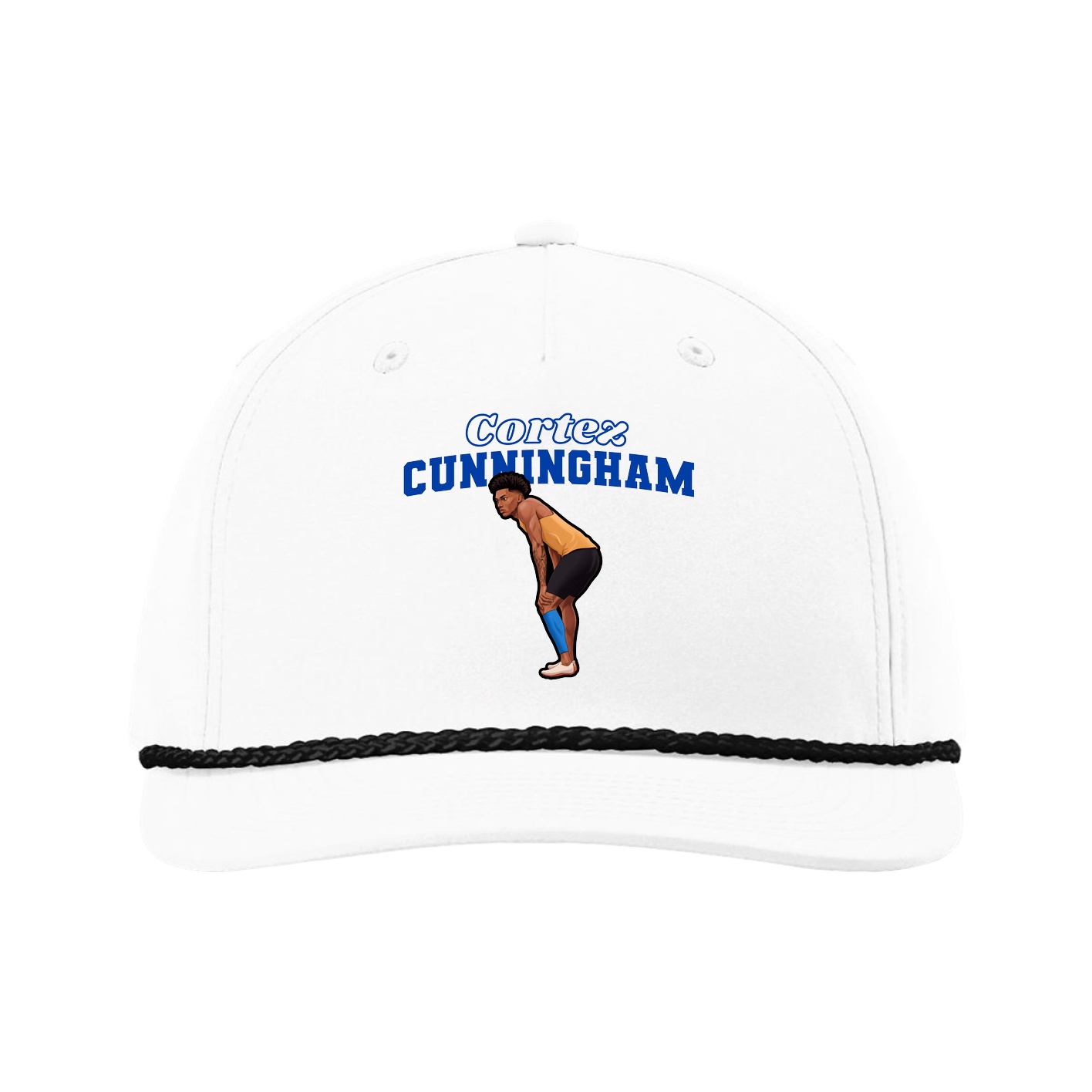 Five-Panel Classic Rope Cap — Name Arch in White